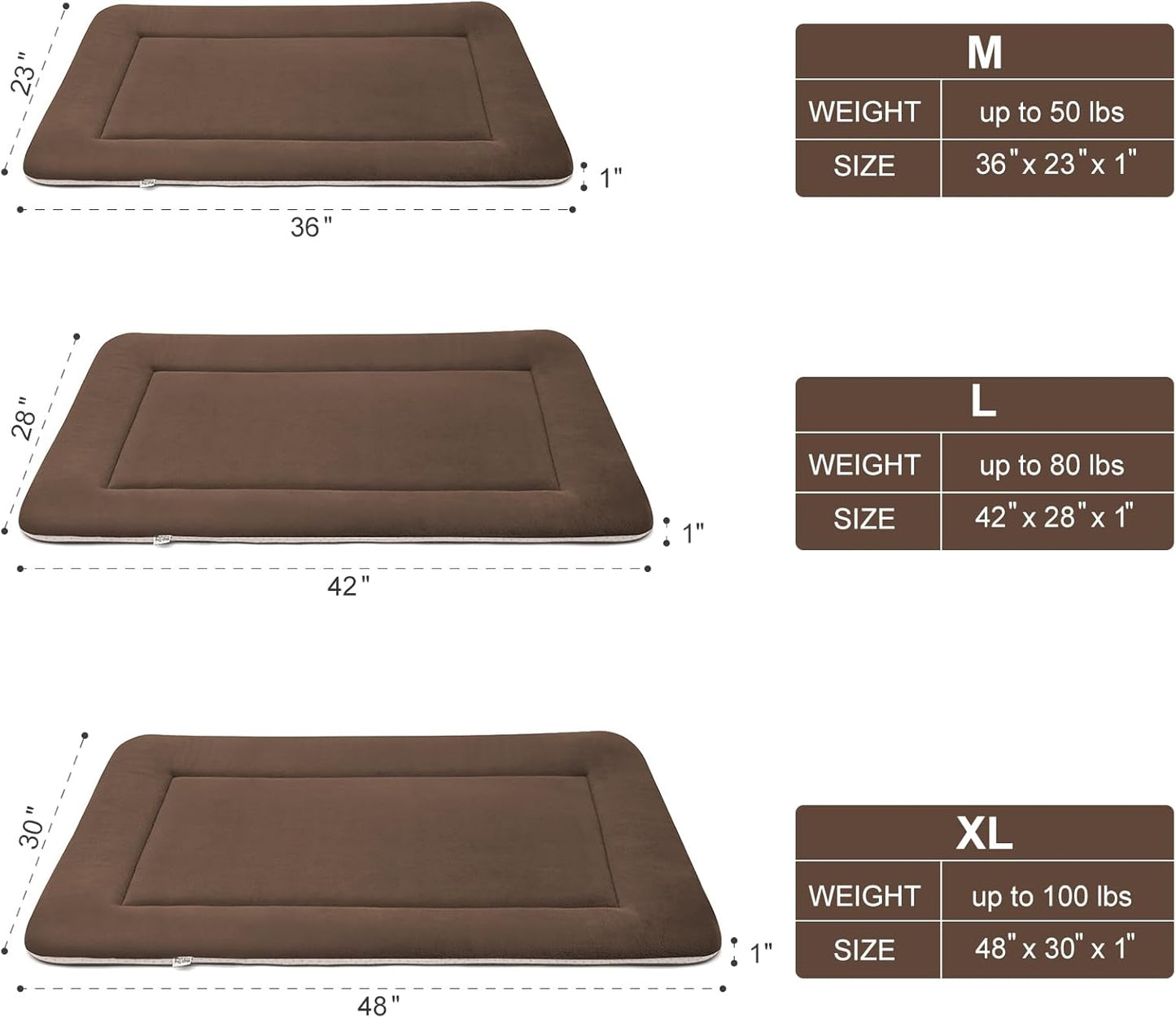 Magic Dog Bed Soft Crate Pad Mat for Medium/Large Dogs, 36 Inches Machine Washable Pet Bed Kennel Pad With Non-Slip Bottom, Dark Coffee