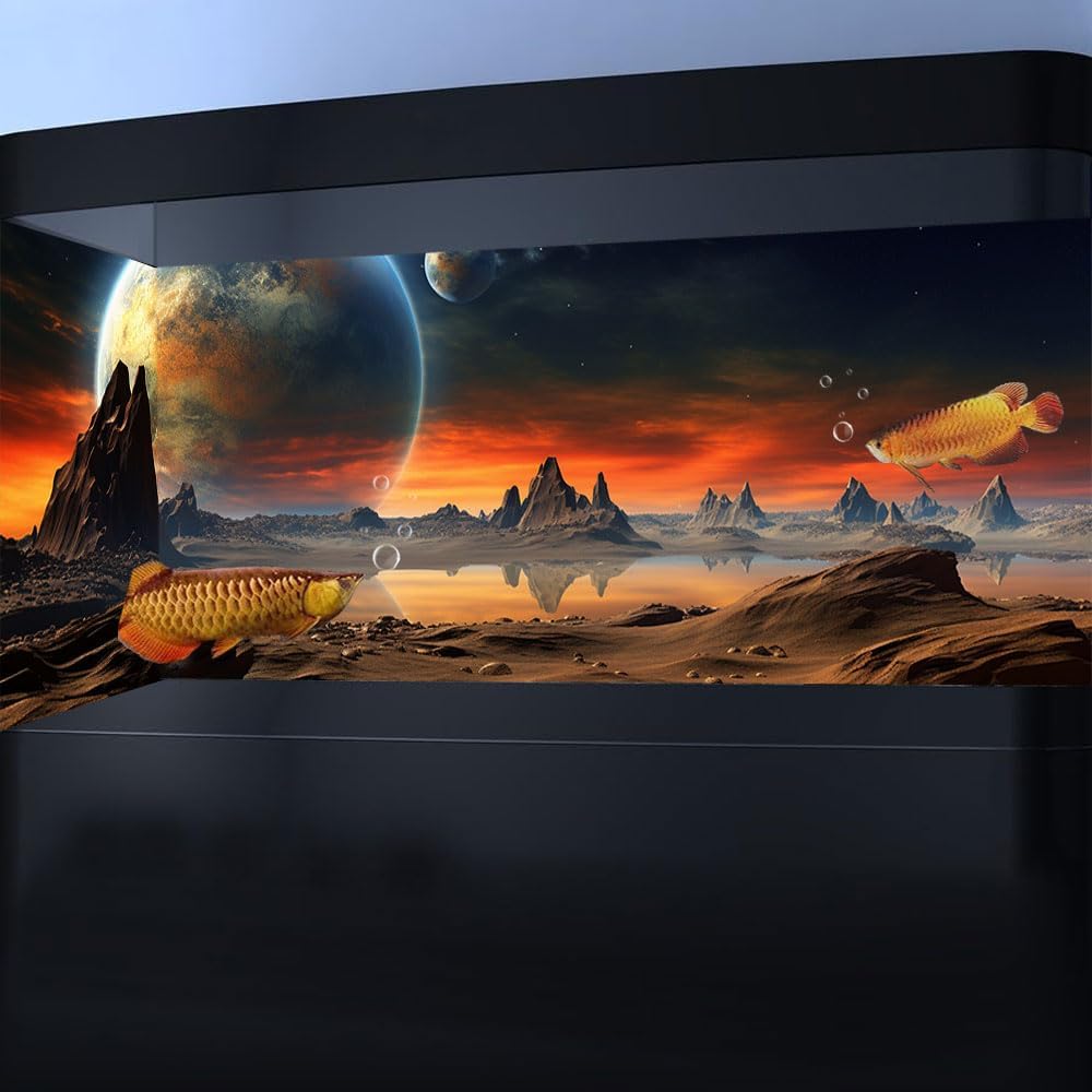 60X24IN Cosmic Aquarium Background, Cool Parallel Space Themed Fish Tank Background, Tropical Desert Terrarium Background with 8 EVA Double-Sided Tape