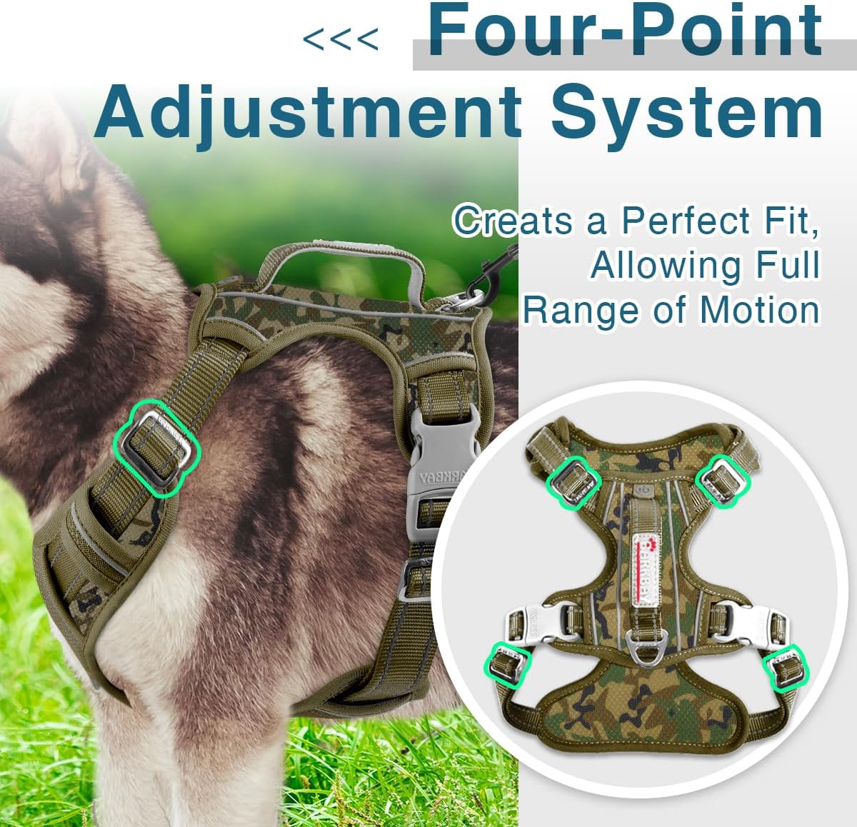BARKBAY Dog Harness No Pull with ID Tag Pocket - Heavy Duty, Reflective, Easy Control for Large Dogs(Camo,XL)