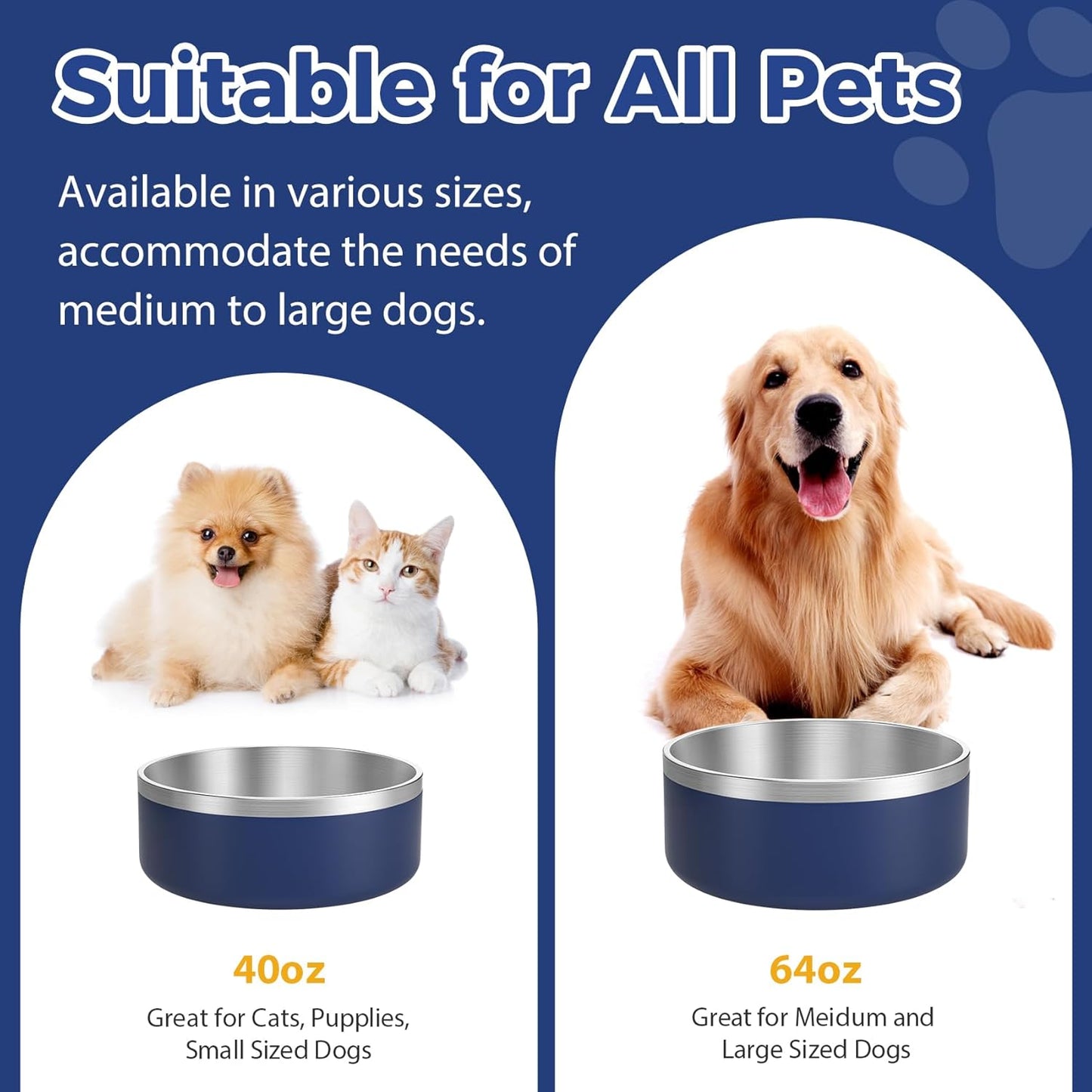 LIANLAI Dog Food Bowl, Rust-Resistant Stainless Steel Dog Bowls, Non-Slip Puppy Bowls Large Size, Spill Proof Puppy Water Dishes (Blue,64 oz)