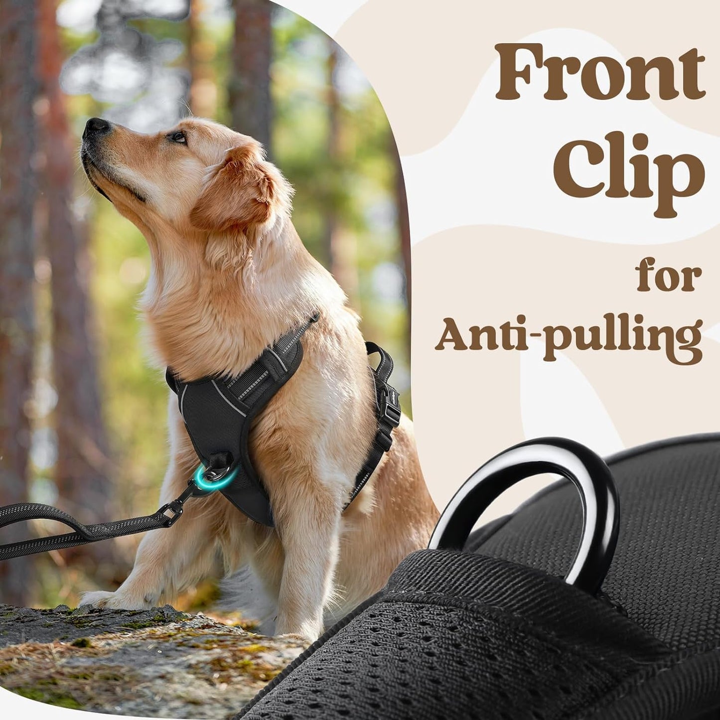 rabbitgoo Dog Harness for Large, No Pull Pet Harness with 3 Buckles, Adjustable Soft Padded Vest with Control Handle, Walking Reflective Pet Vest for Extra Large Dogs, Black, XL