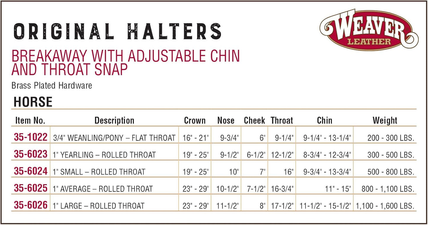 Weaver Equine Breakaway Horse Halter, Supple Leather Crown, Adjustable Chin & Throat Snap Halters for Horses, Equine Tack