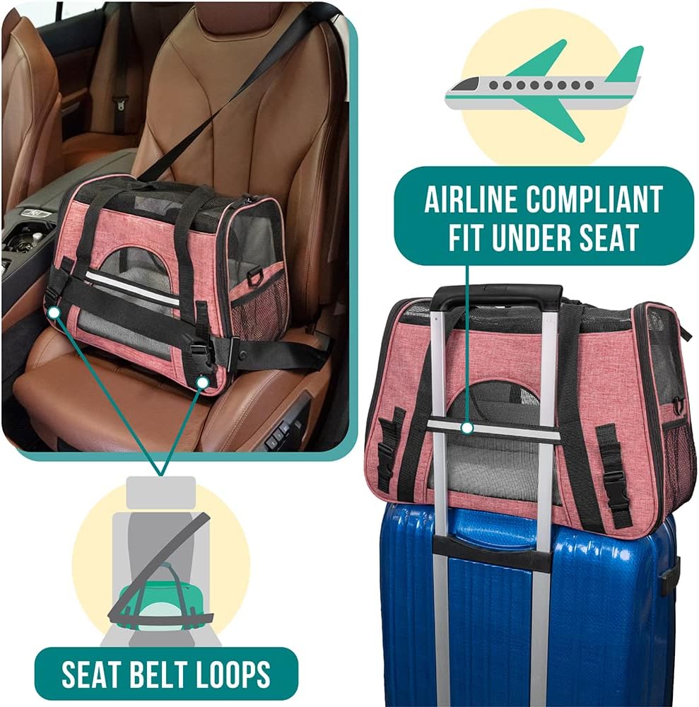 PetAmi Airline Approved Pet Carrier for Cat, Soft Sided Dog Carrier for Small Dog, Cat Travel Supplies Accessories Indoor Cats, Ventilated Pet Carrying Bag Medium Kitten Puppy, Large Heather White Red