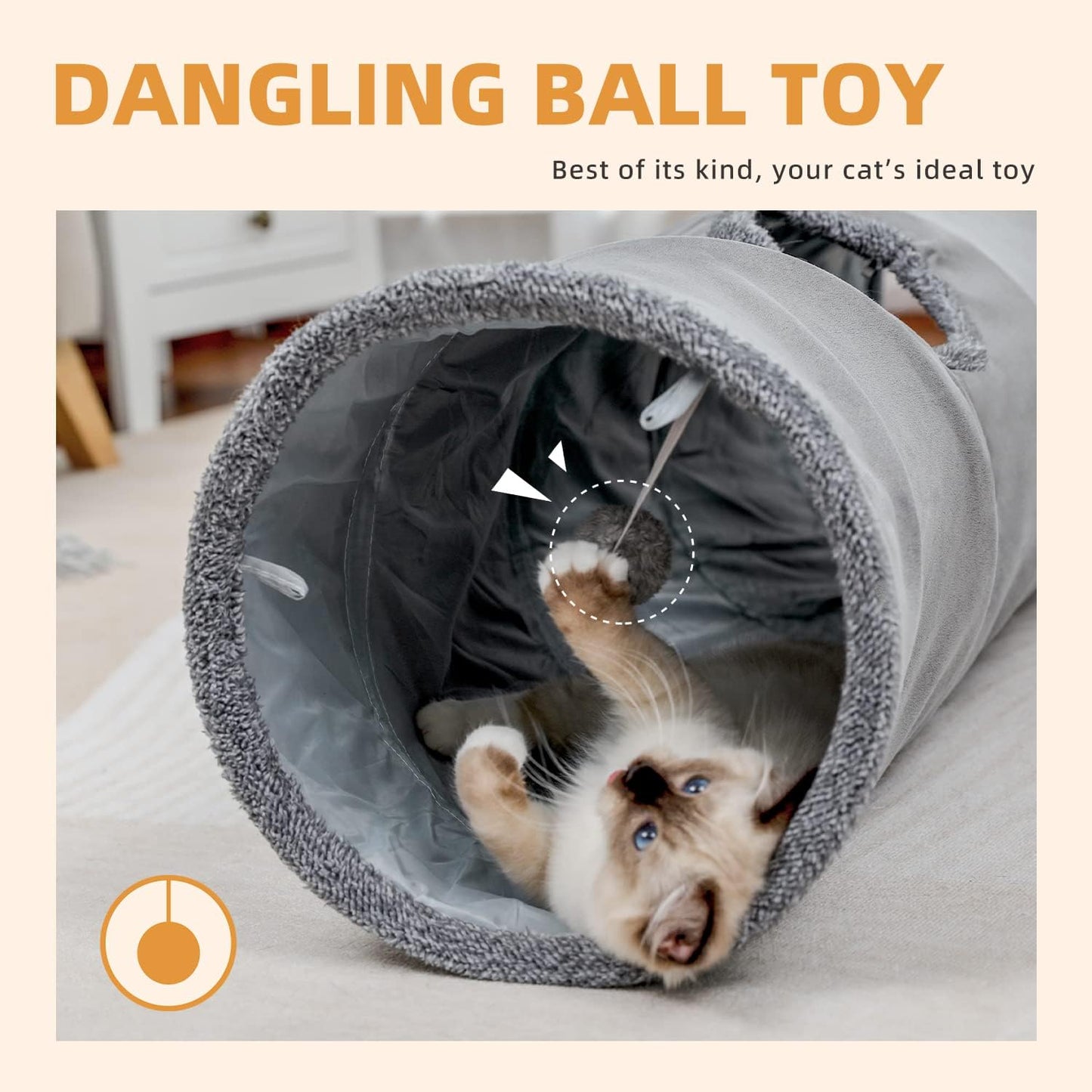 PAWZ Road Cat Tunnel 51 Inches Long Cat Toys Collapsible Tunnel 12 Inches in Diameter Large Cats Tube for Big Cats,Rabbits and Puppy- Large