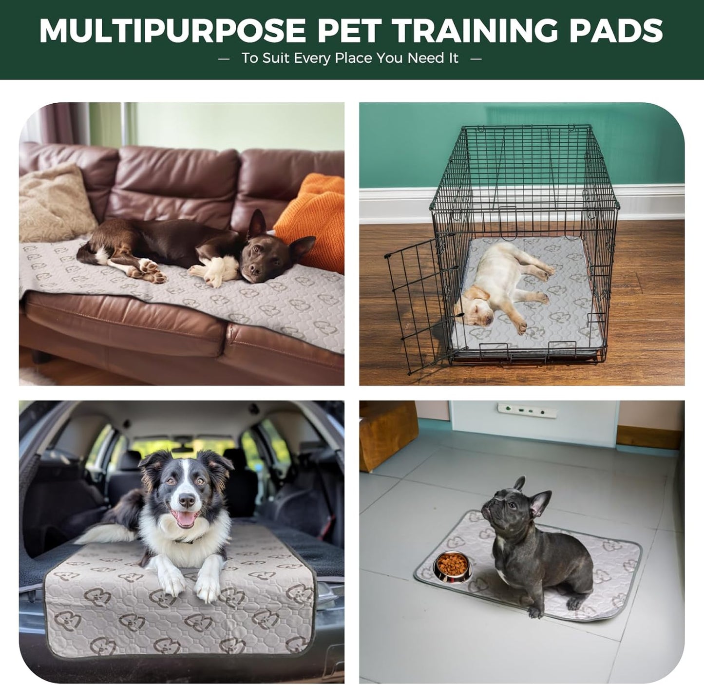 FXW Washable Pee Pads for Dogs, Puppy Pads with Super Absorbent, Specifically Designed for 18inch Cages, 17" × 11" Rectangle, Khaki, 2 Packs