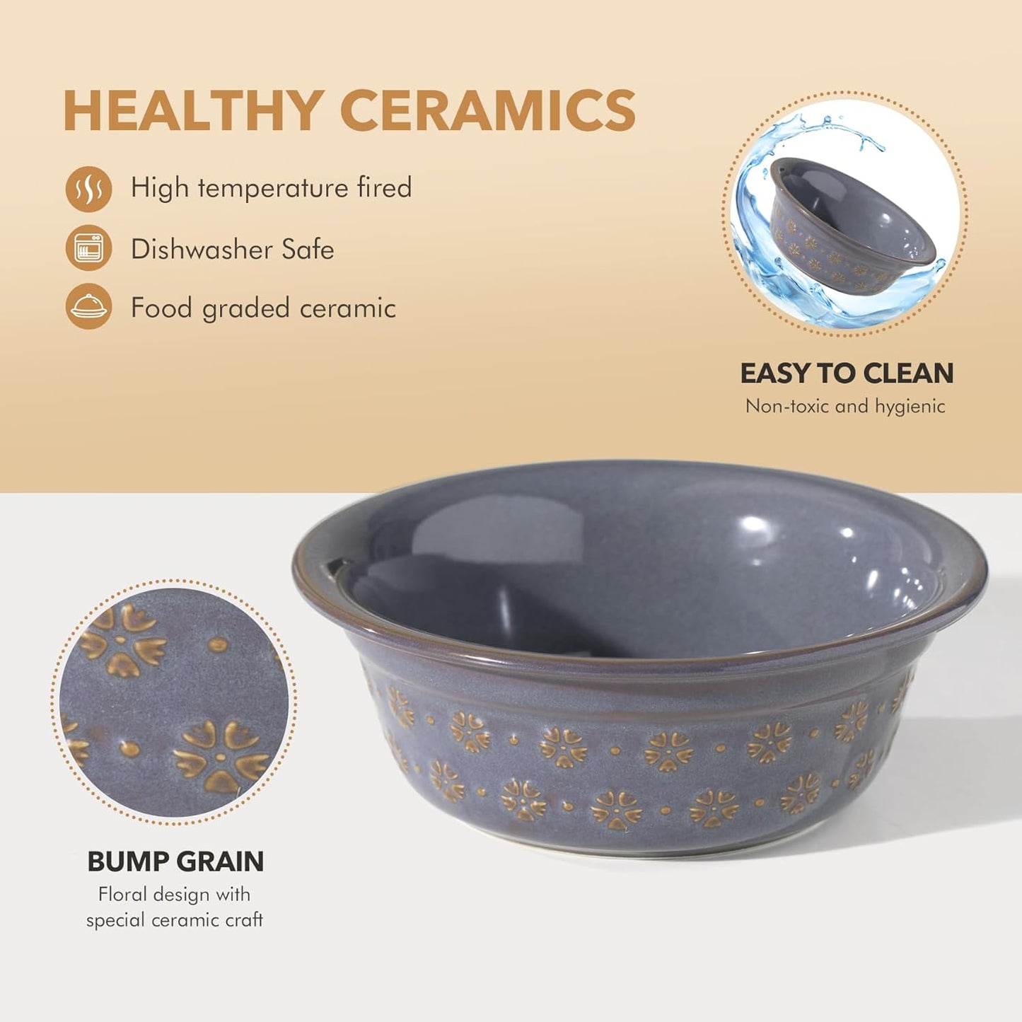 5.5inch Ceramic Adjustable Raised Double Bowls Set with Stand, 3 Heights Elevated, 2 Placement Options, Food and Water Dishes for Puppy, Cats(Double Bowls+Stand, Reactived Glaze -Grey
