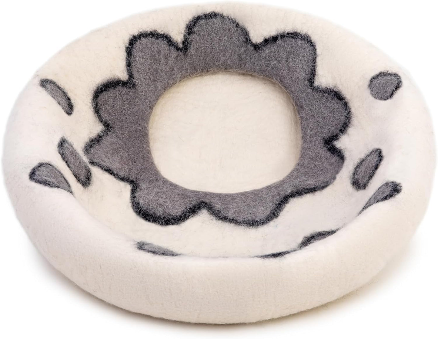 Woolygon Premium Felt Cat Cave Bed ā Wool Kitty Beds Handcrafted Kitten Caves Bed for Indoor Cats - Made from 100% Eco-Friendly Merino Wool, Foldable Cat Hidewawy Covered Cat House Pod (Flower Collar)
