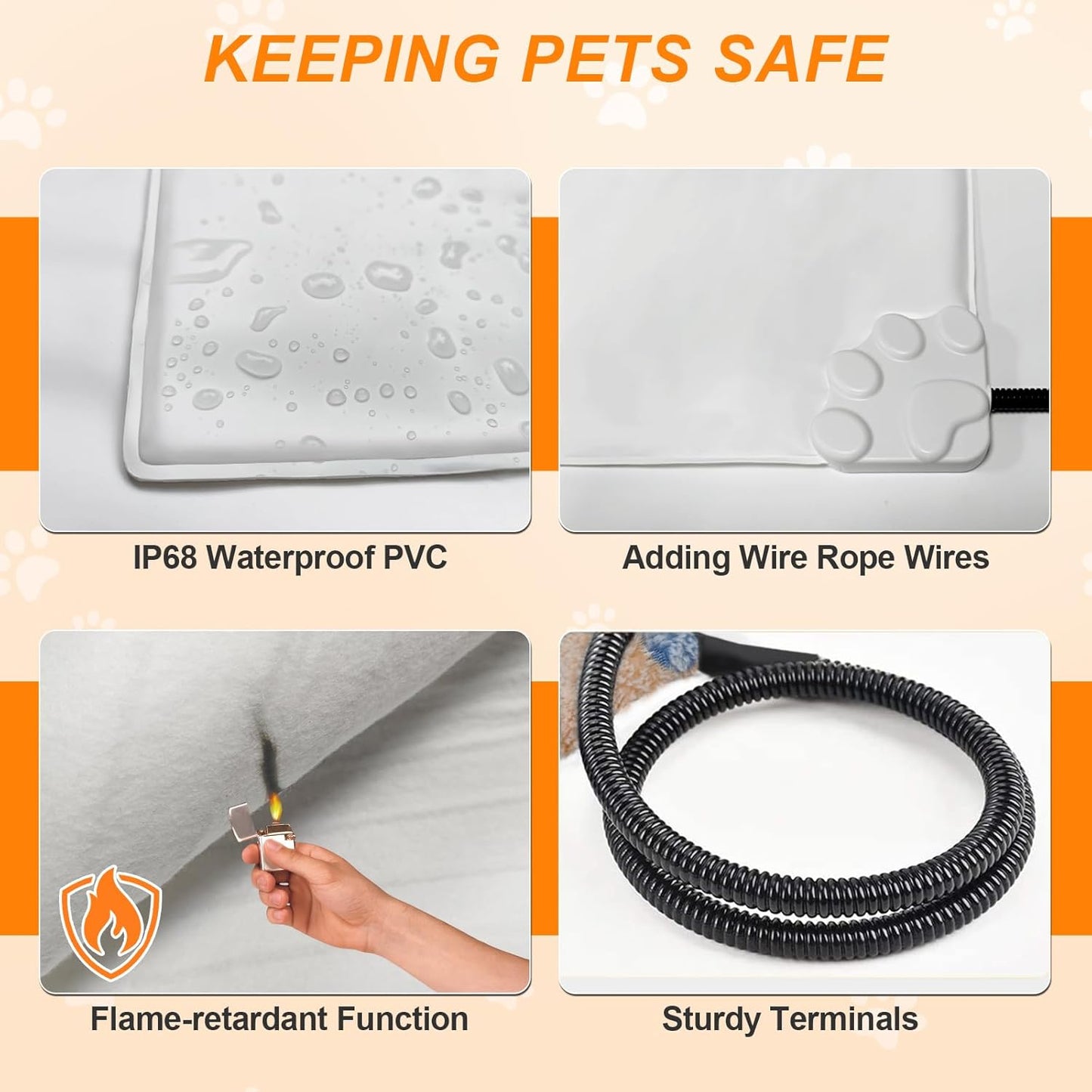 Cat Heating Pad,18×18 In Dog Heated Bed Smart Temperature Control Switch, Metal Protective Pipe Waterproof PVC Cat Beds For Indoor Cats With a Plush Cotton Cover,Heat Lamp For Puppies - Apricot