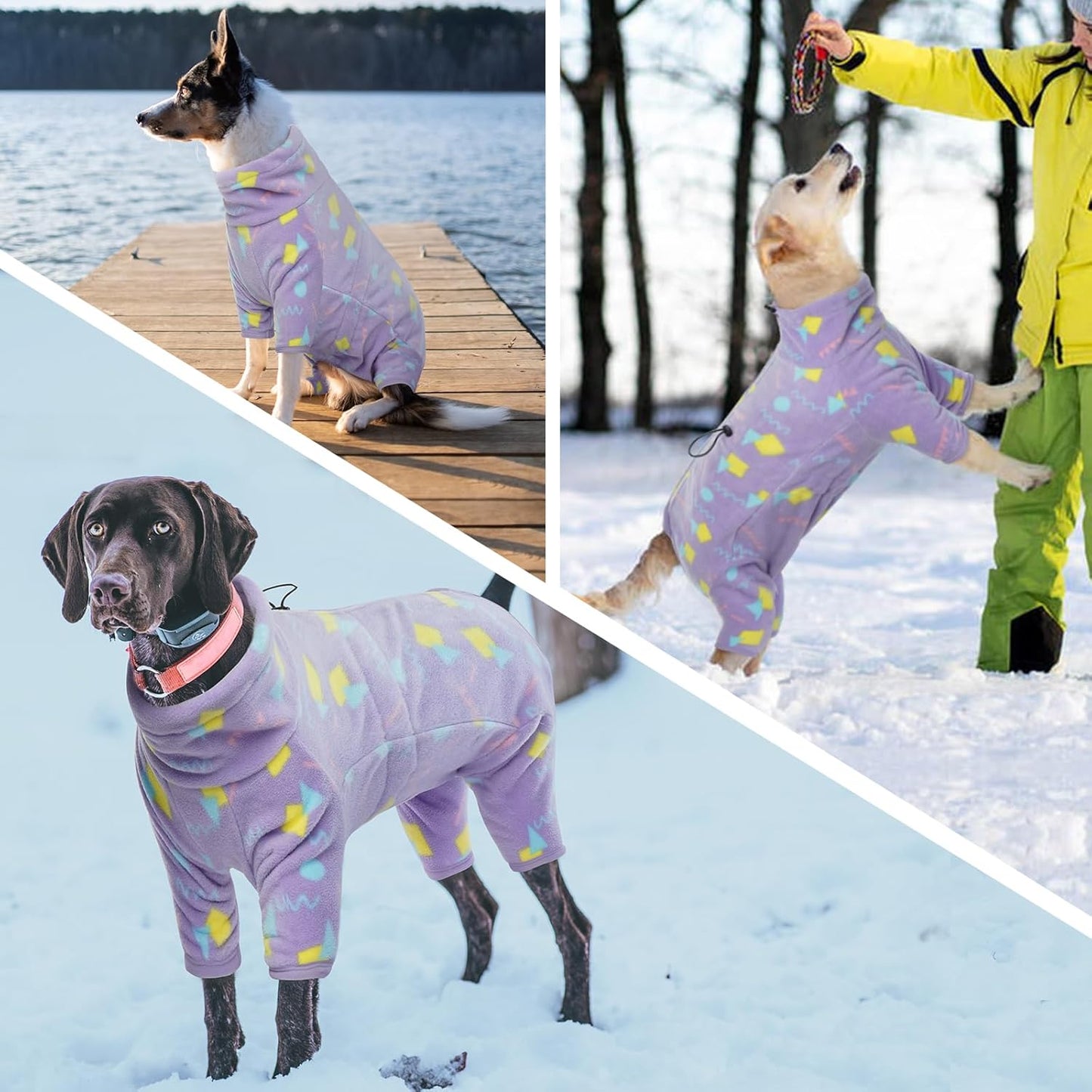 ROZKITCH Dog Fleece Jumpsuit Large, Pet Windproof Warm Cold Weather Jacket Vest with Luminous Zipper, Dog Halloween Costume Jumpsuit Apparel Outfit Clothes for Large Dogs Geometry 2XL