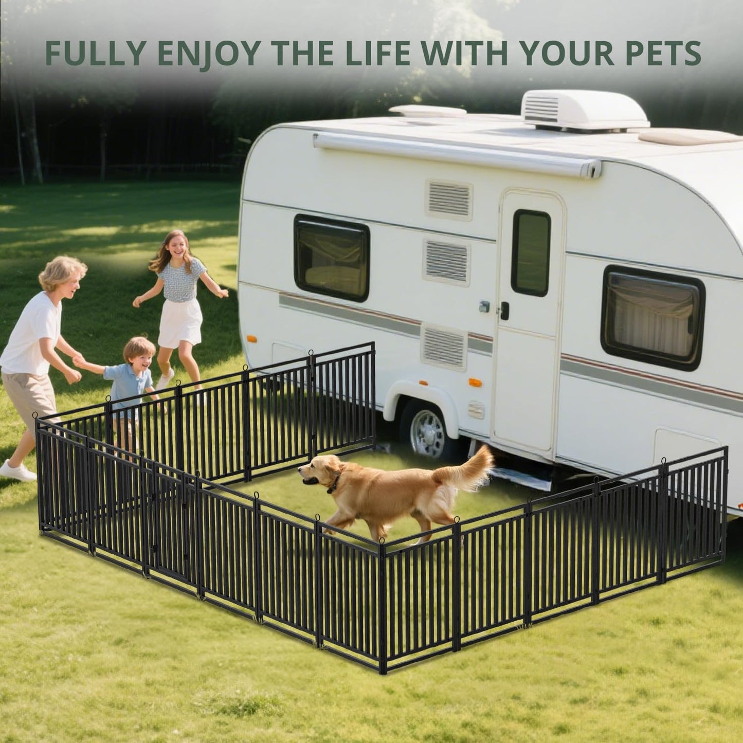 Dog Fence Outdoor Indoor, 32" Inch Height 16 Panels Dog Playpen for Large/Medium/Small Dogs Metal Dog Pen for Yard Camping and RV | Black-Silver