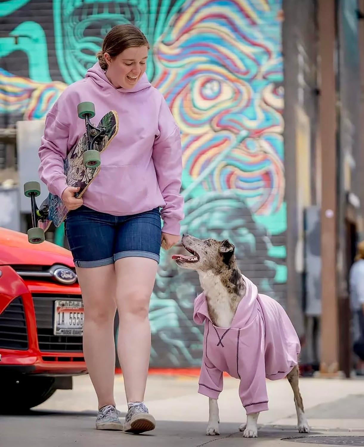 Blueberry Pet Essentials Dog Hoodie – 16 inch, Cotton‑Blend Sweatshirt with Hood, Pink Lilac, Machine‑Washable Small‑Dog Jersey