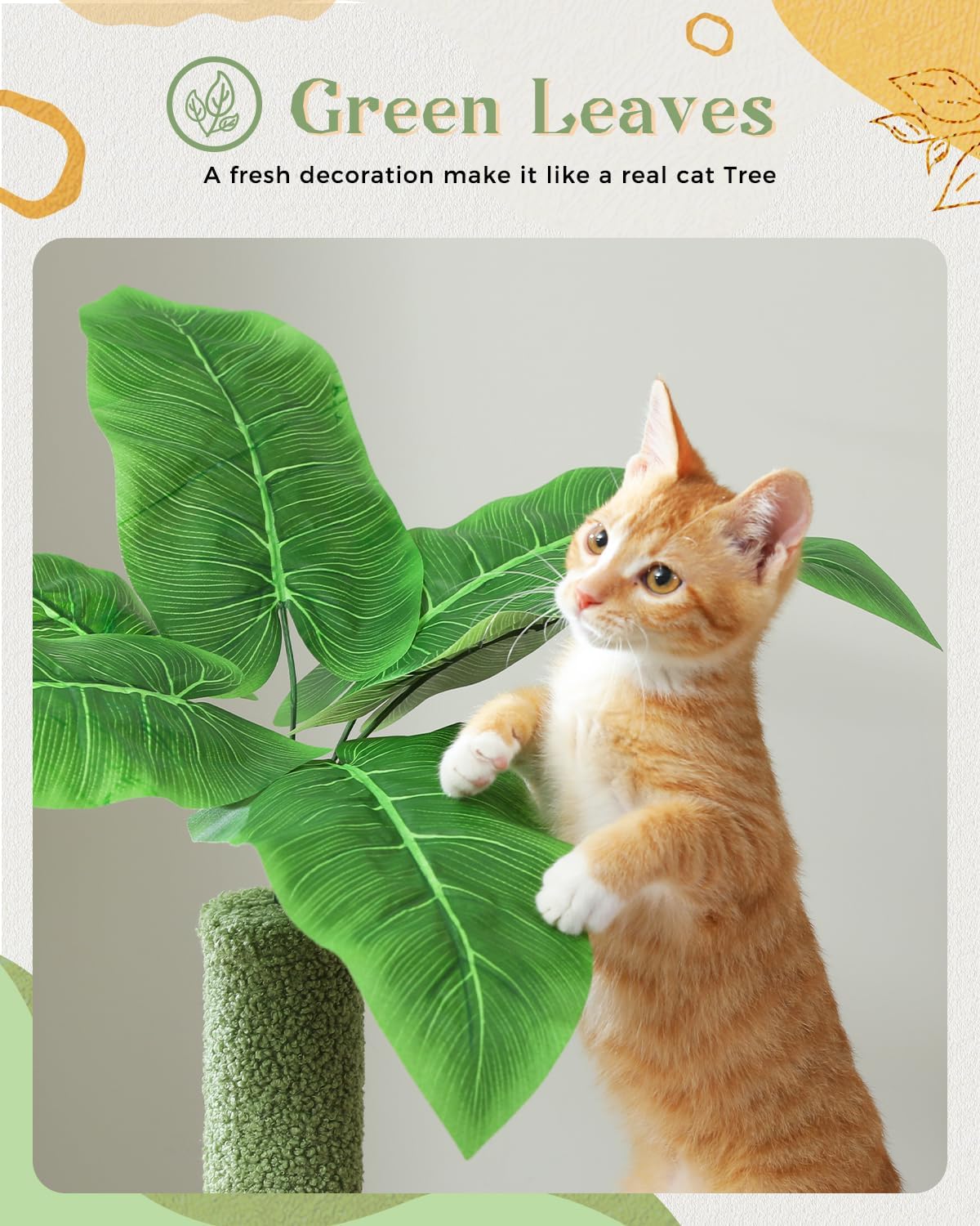 PEQULTI 53'' Cat Tree for Indoor Cats, Large Condo, Sisal Scratching Posts, Hammock & Perch, Fresh Cactus Design, Sturdy, Multi-Level