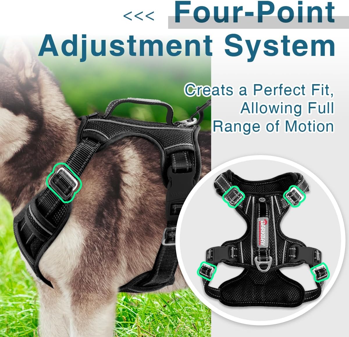 BARKBAY Dog Harness No Pull with ID Tag Pocket - Heavy Duty, Reflective, Easy Control for Large Dogs(Black,L)