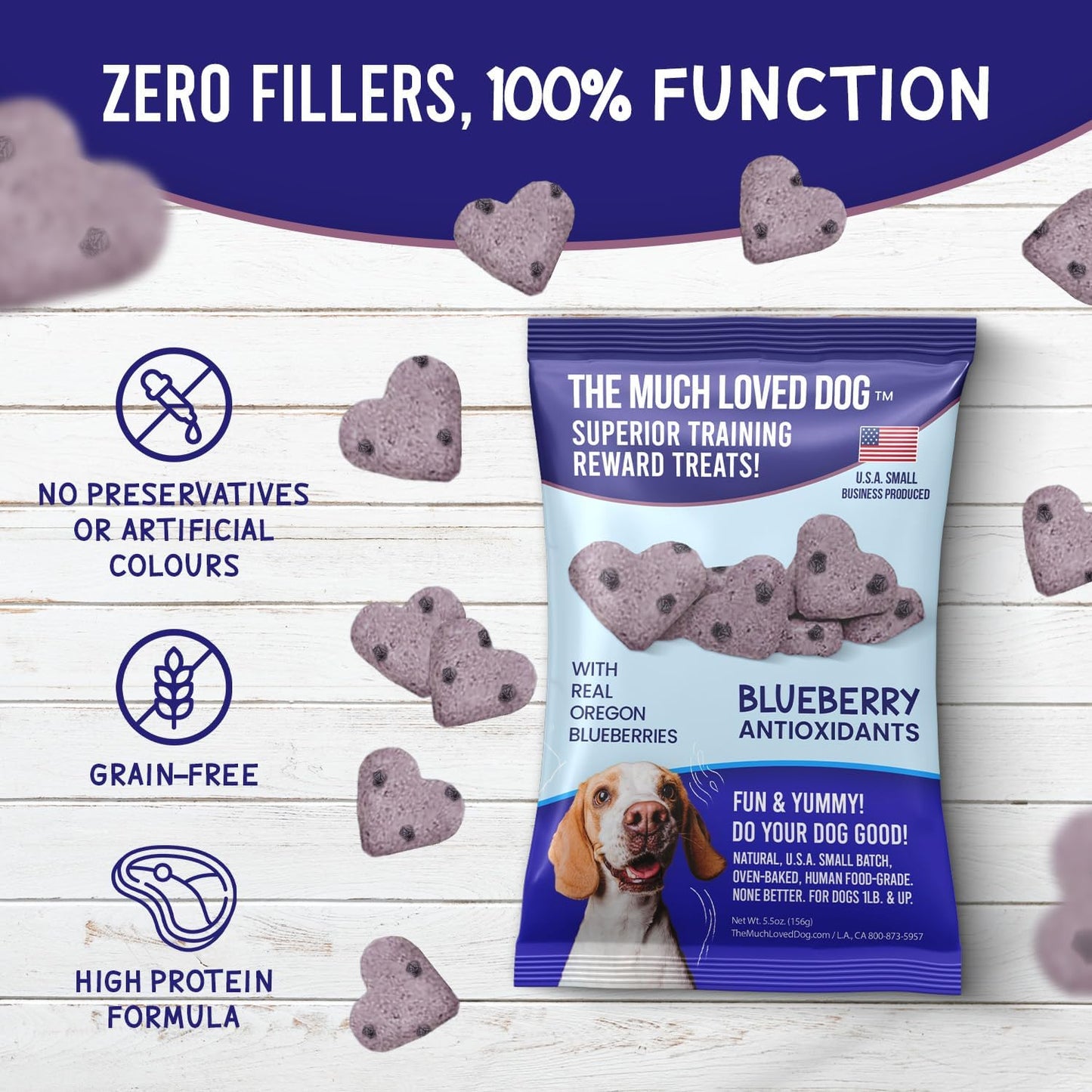 The Much-Loved Dog!™ Blueberry Dog Treats – Natural Biscuits for Small Dogs & Large Breeds – Healthy Puppy Treats for Small Dogs Made in USA, Soft Training Snacks for All Breeds (1 Pack, Blueberry)