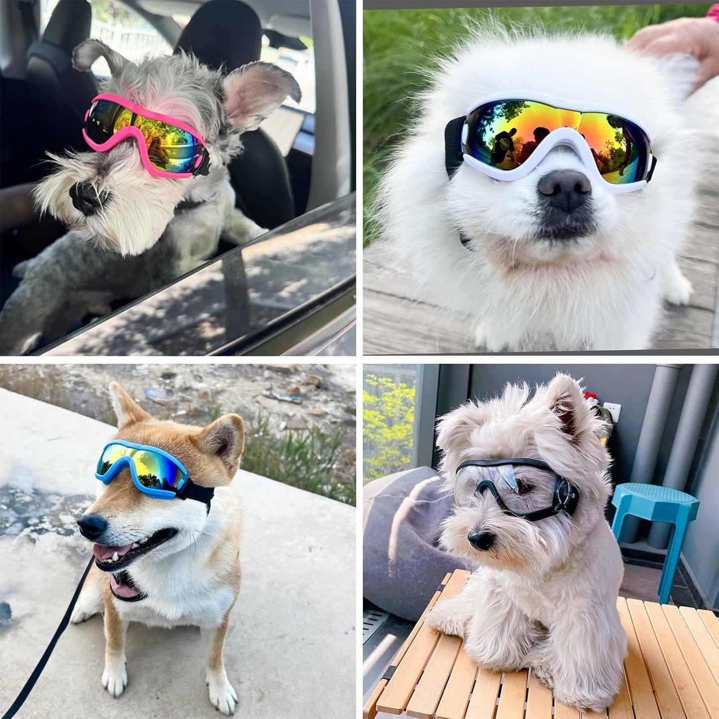 Dog Goggles Small Breed Dog Sunglasses with Adjustable for UV Protection Eyewear Doggy Doggie Puppy Glasses Anti-Fog Wind Dust Snowproof (Blue Frame Red Lens)