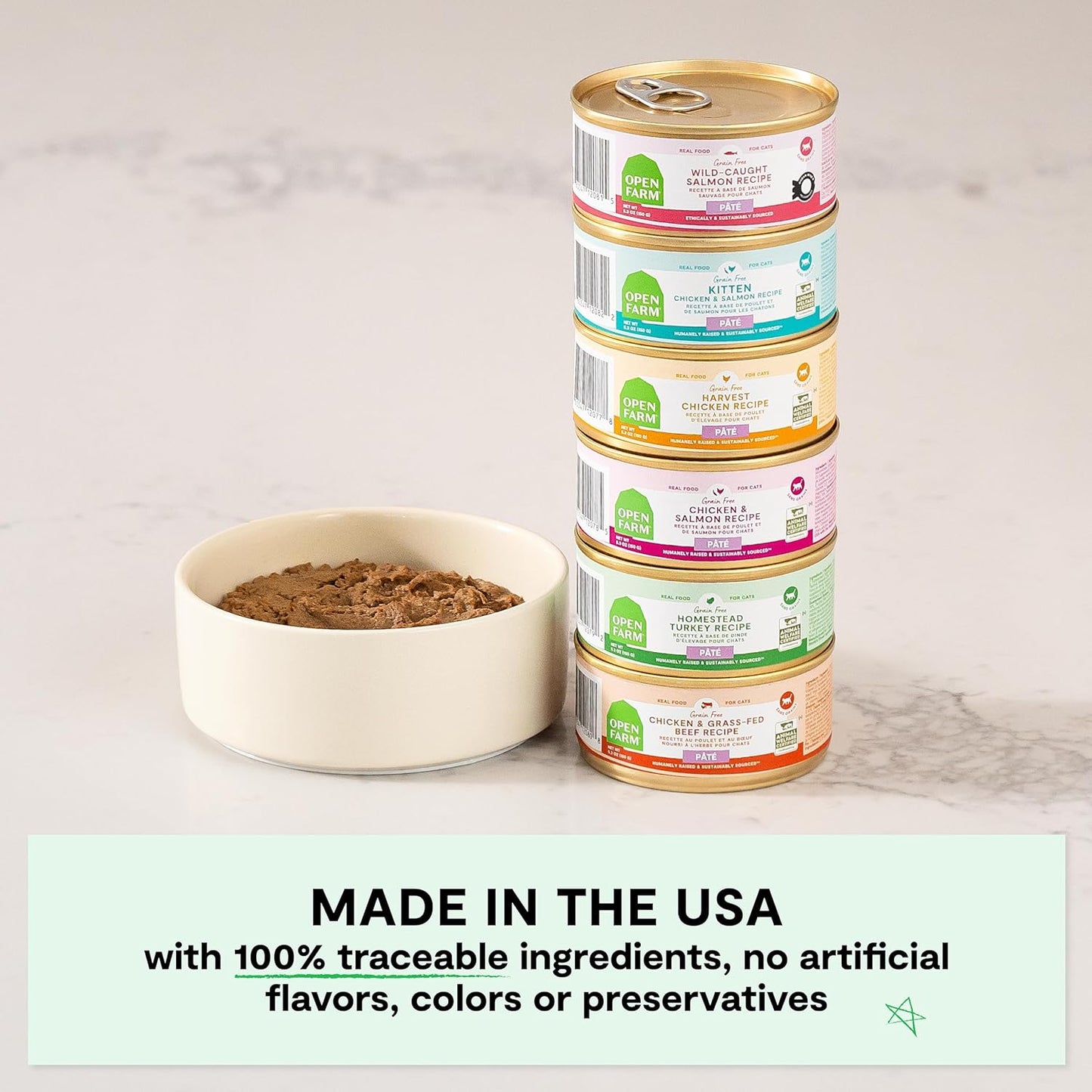Open Farm Canned Cat Food, Paté for Complete & Balanced Nutrition, Grain-Free and Legume-Free Wet Cat Food, Chicken & Salmon Recipe, 2.8oz Cans (Case of 18)