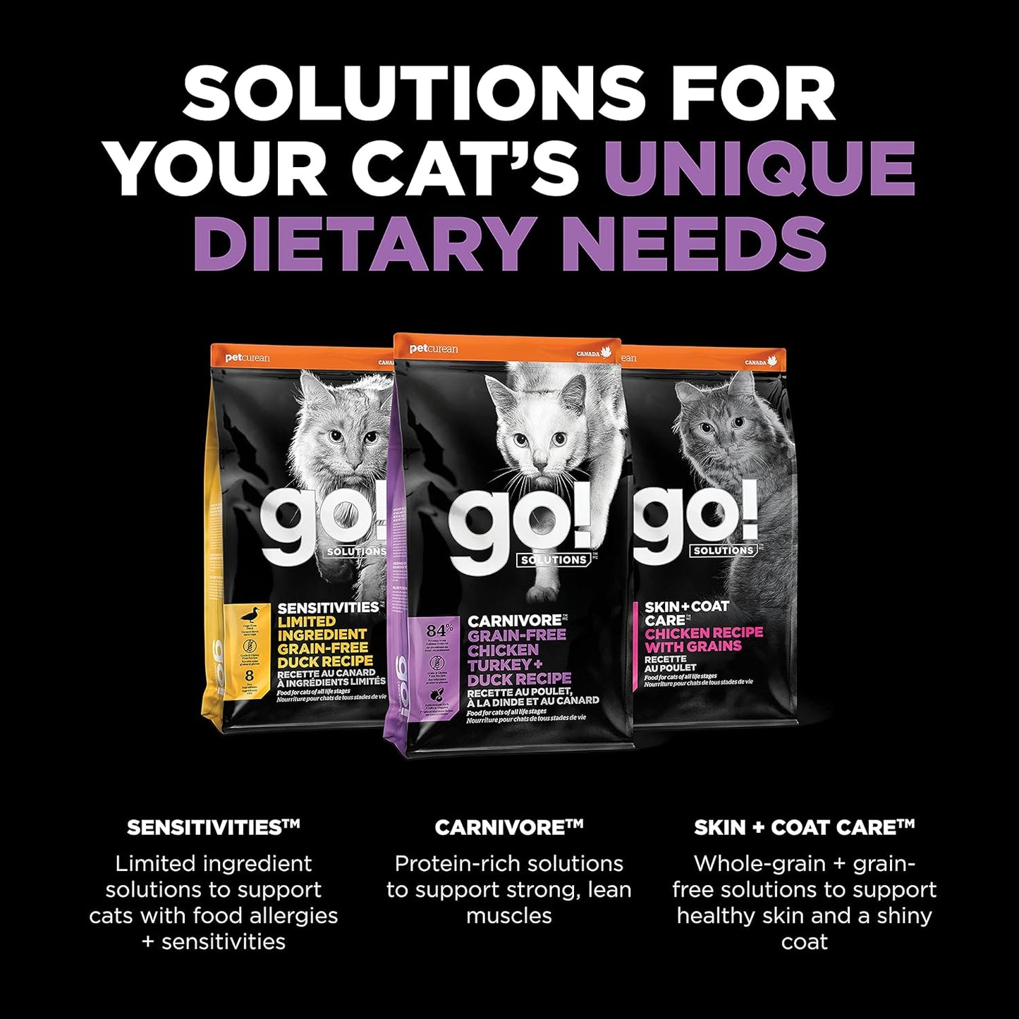 Go! Solutions Carnivore, Grain-Free, Protein Rich Dry Cat Food, Chicken, Turkey and Duck Recipe, 8 lb Bag