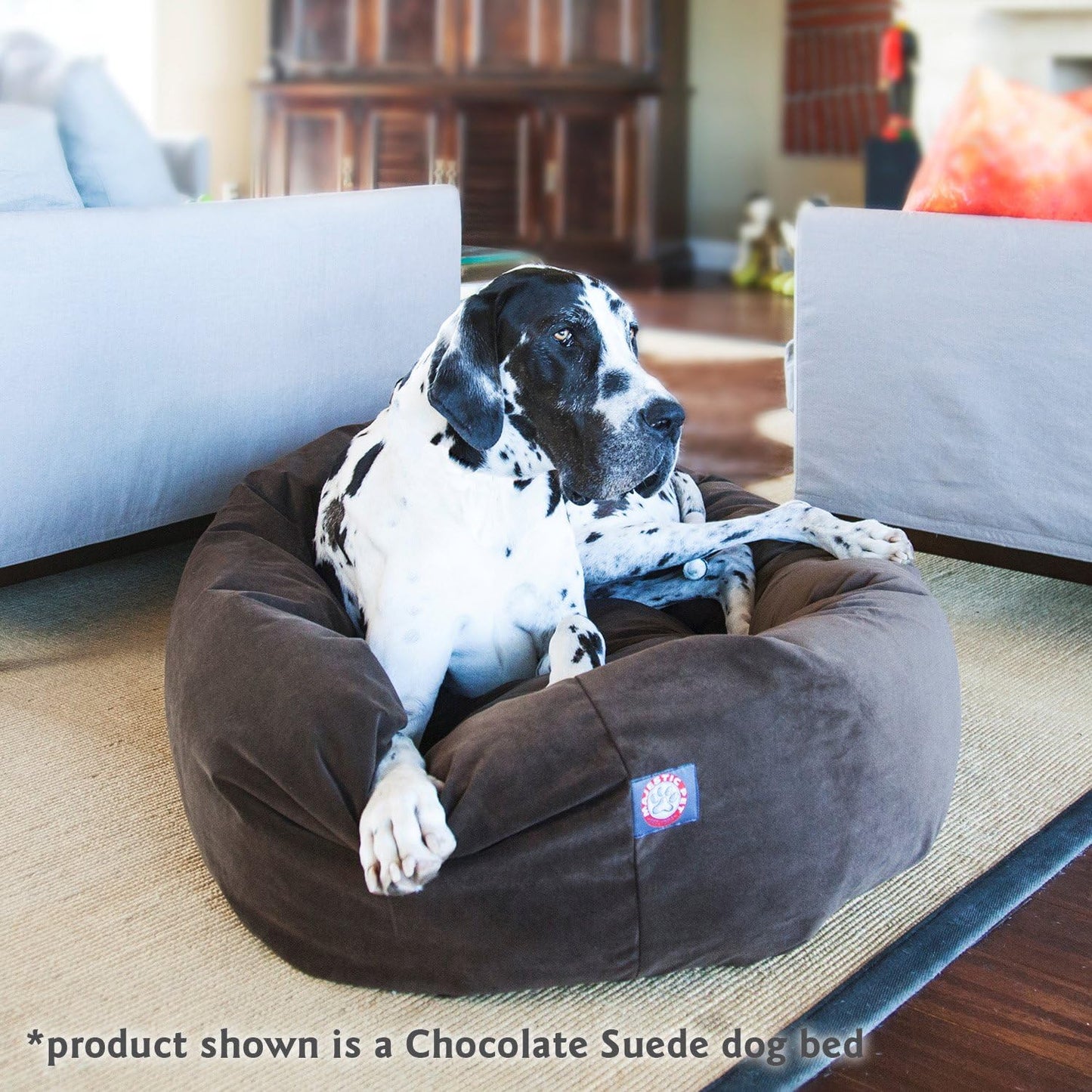 Majestic Pet 40 Inch Suede Calming Dog Bed Washable 40x29x9 (Inch) – Cozy Soft Round Donut Dog Bed with Spine Support for Dogs to Rest Their Head - Pet Bed Large – Navy