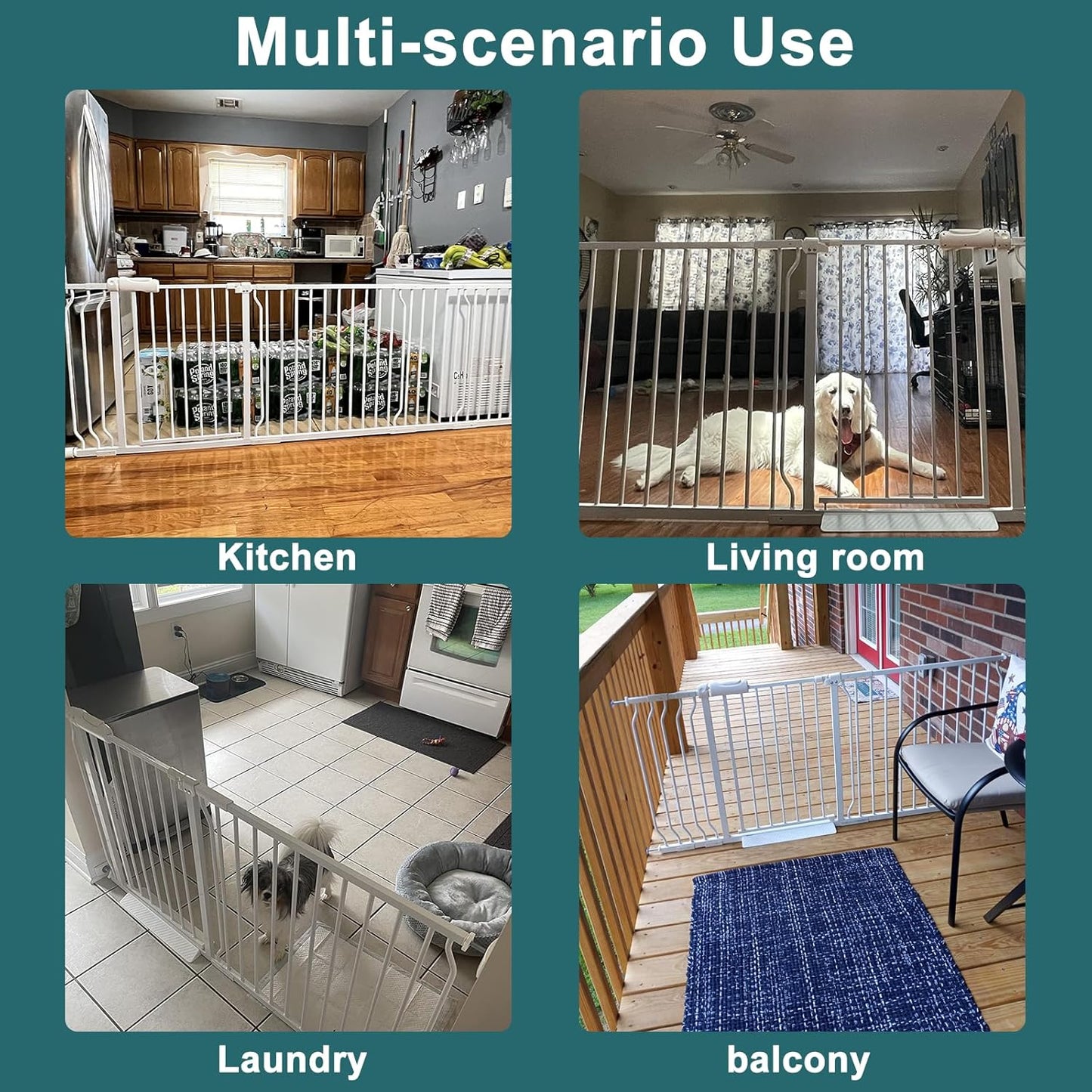 ALLAIBB Extra Wide Pressure Mounted Baby Gate Walk Through Child Kids Safety Toddler Tension White Long Large Pet Dog Gates with Extension for doorways Kitchen (43.31-48.03"/110-122cm)