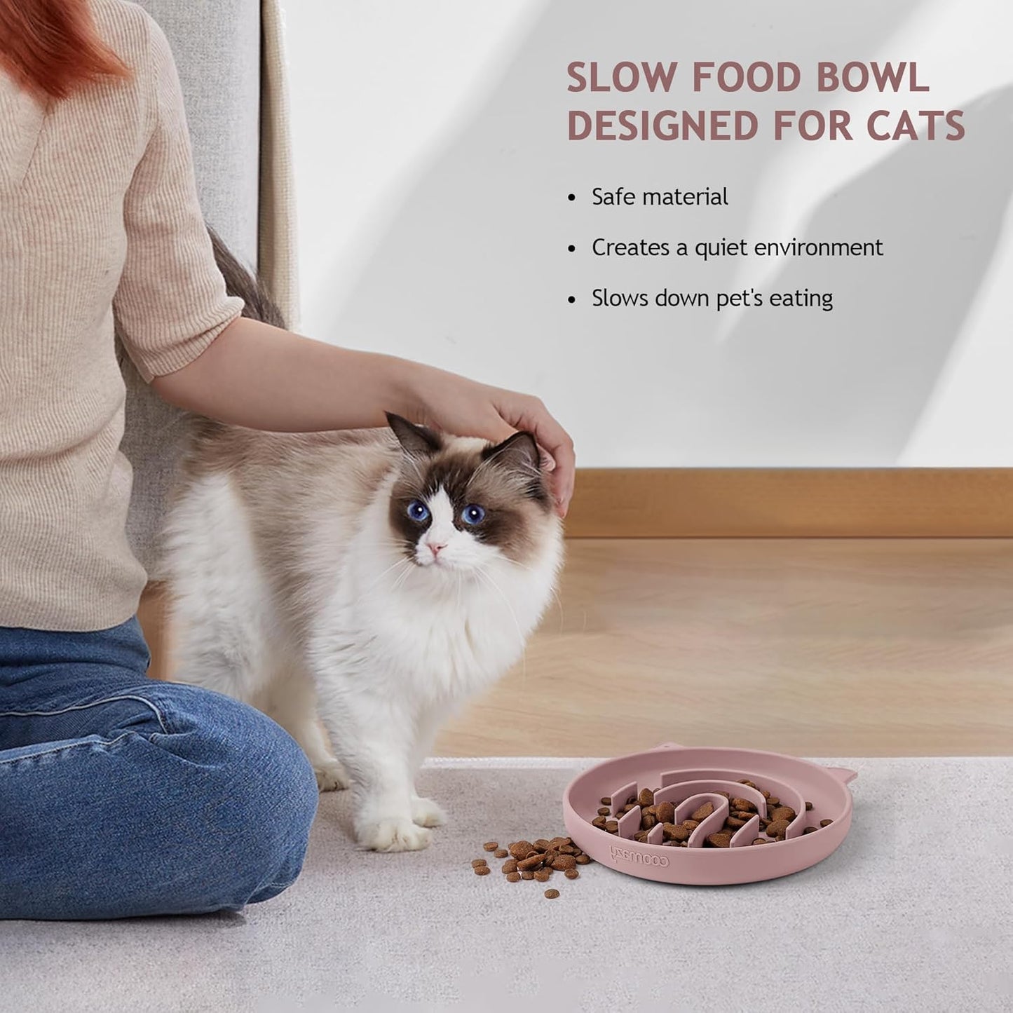 Coomazy Silicone Slow Feeder Dog Cat Bowls, Interactive Puzzle Toy for Pets Food Training, Keeps Dogs Cats Busy, Prevents Puppy Kitty Overeating (Dusty Pink, 1.4Cup)