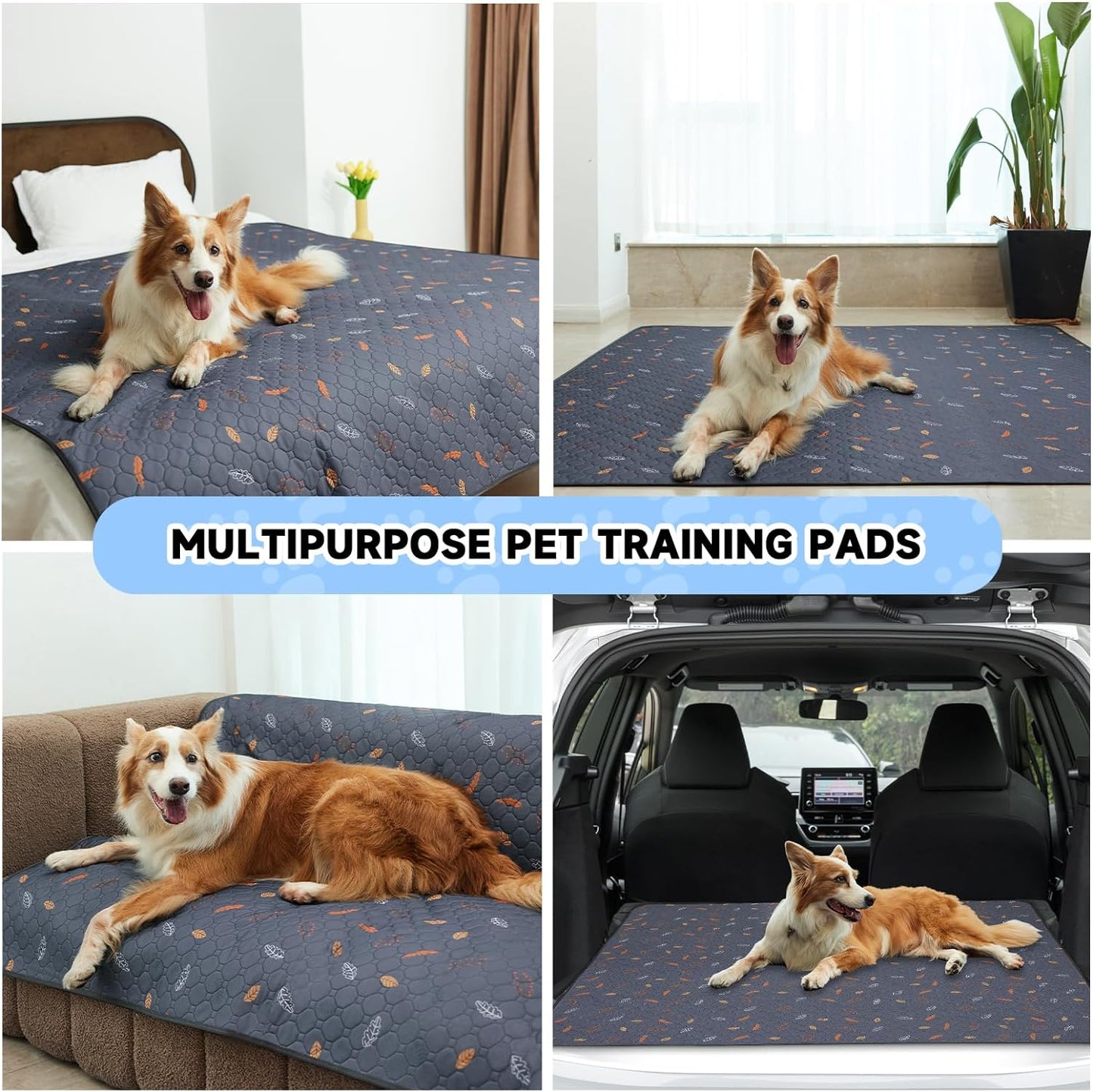 Sunheir Washable Pee Pads for Dogs Large 48" x 48" 2-Pack Reusable Puppy Pads Pet Training Pads, Absorb Dog Mats, Whelping Pad, Non-Slip Protects Against Urine Leakage (Leaves - Pink, 48x48)