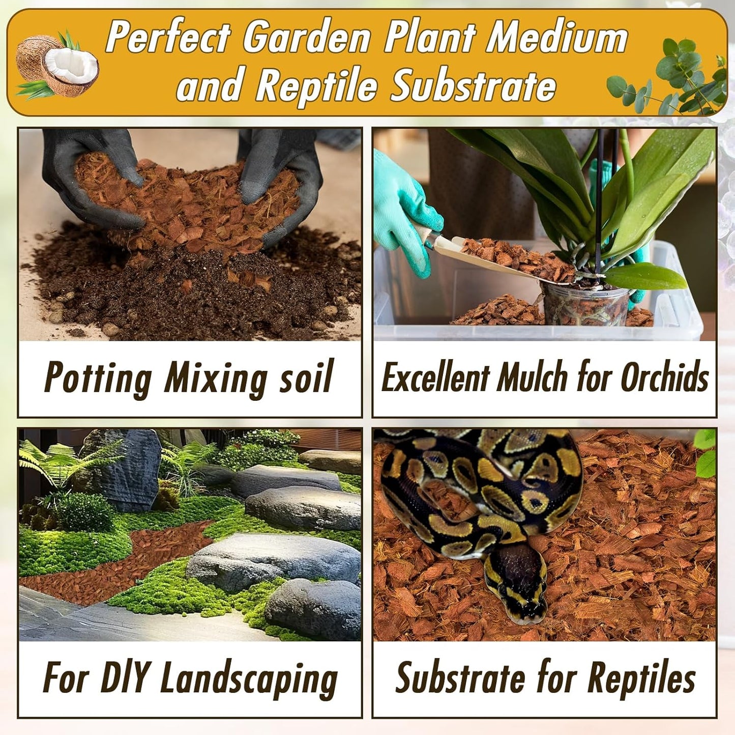 Zeedix 2 Pack Coco Husk Chips for Plants(2.2LB), 100% Organic Coconut Chips Mulch with Low EC & PH Balance, All Purpose for Indoor Plant Flowers Herbs Vegetables, Reptiles Terrarium Tanks Substrate