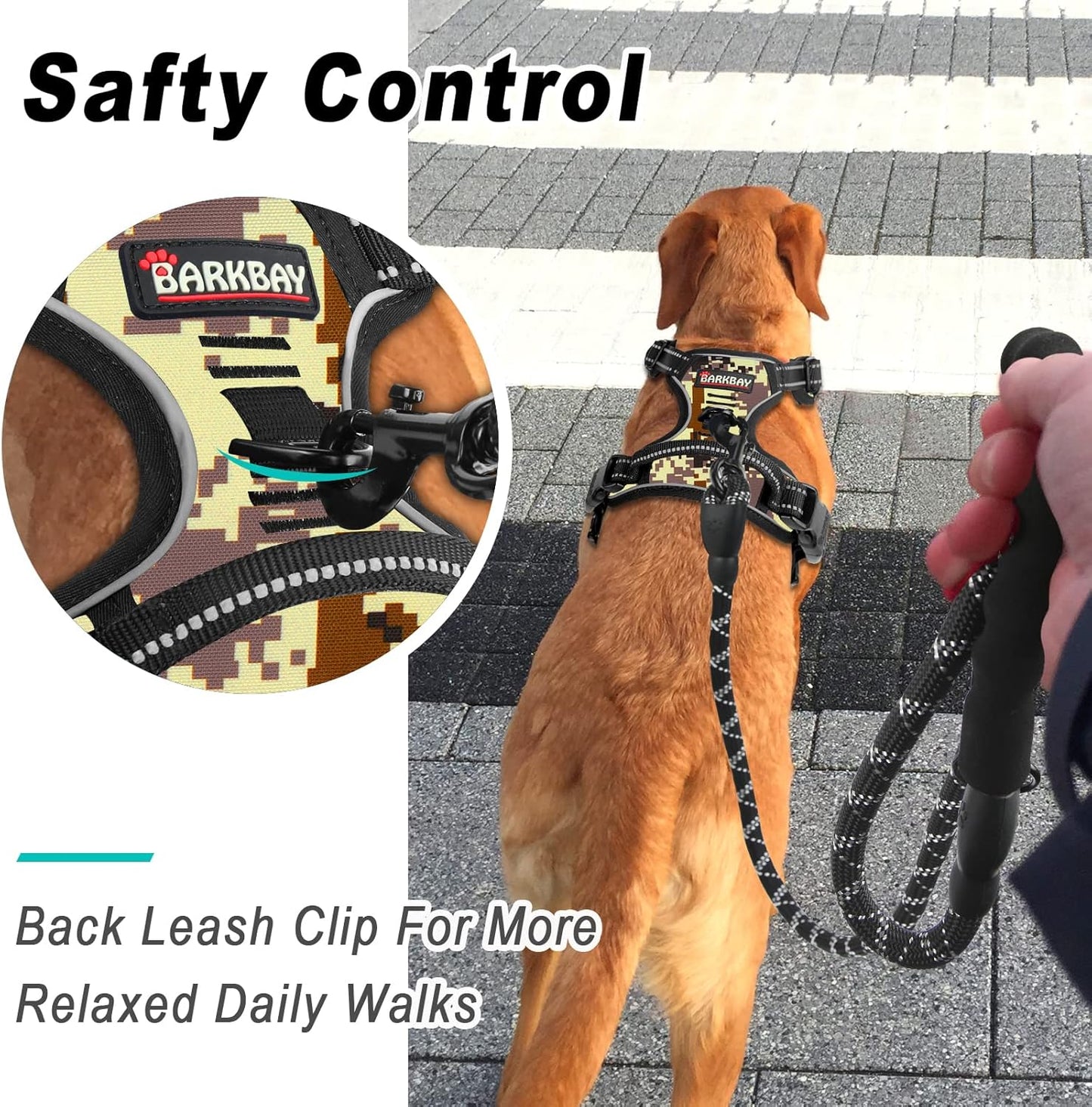 BARKBAY No Pull Dog Harness Large Step in Reflective Dog Harness with Front Clip and Easy Control Handle for Walking Training Running(Desert camo,S)