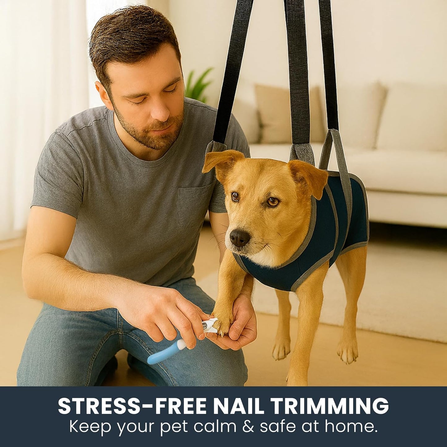 Pet Grooming Hammock Kit for Dogs & Cats, Includes Hammock Harness, Nail Clippers, Nail File, Grooming Glove, Dematting Comb, S-Hooks, Carabiners & Storage Bag for Easy Home Grooming Medium (86Ć52) cm