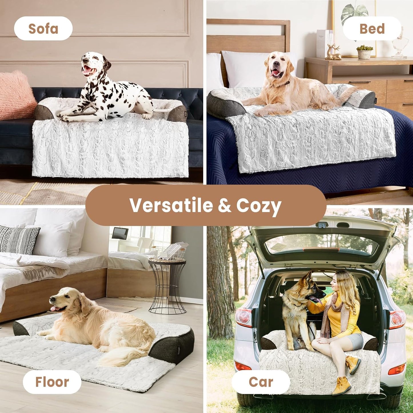 Calming Extra Large Dog Couch Bed, 45 x 37 inch Waterproof Memory Foam Dog Bed for Couch, Durable Fluffy Fuzzy Dog Bed Mats with Washable Removable Cover Protector for Sofa, Bedside - Grey