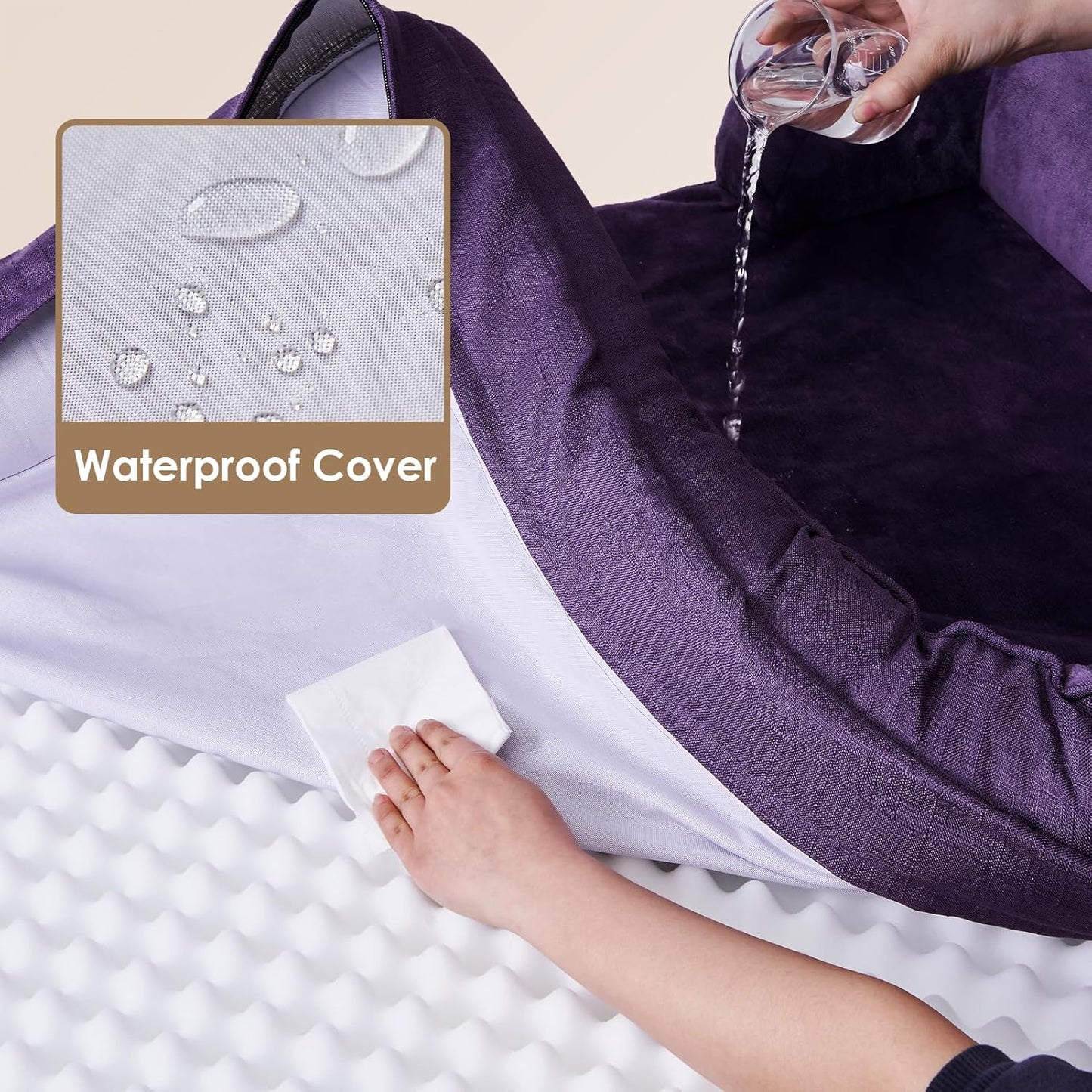 EHEYCIGA Orthopedic Dog Beds for Extra Large Dogs, Waterproof Memory Foam XL Pet Bed with Sides, Non-Slip Bottom and Egg-Crate Foam Big Dog Couch Bed with Washable Removable Cover, Purple