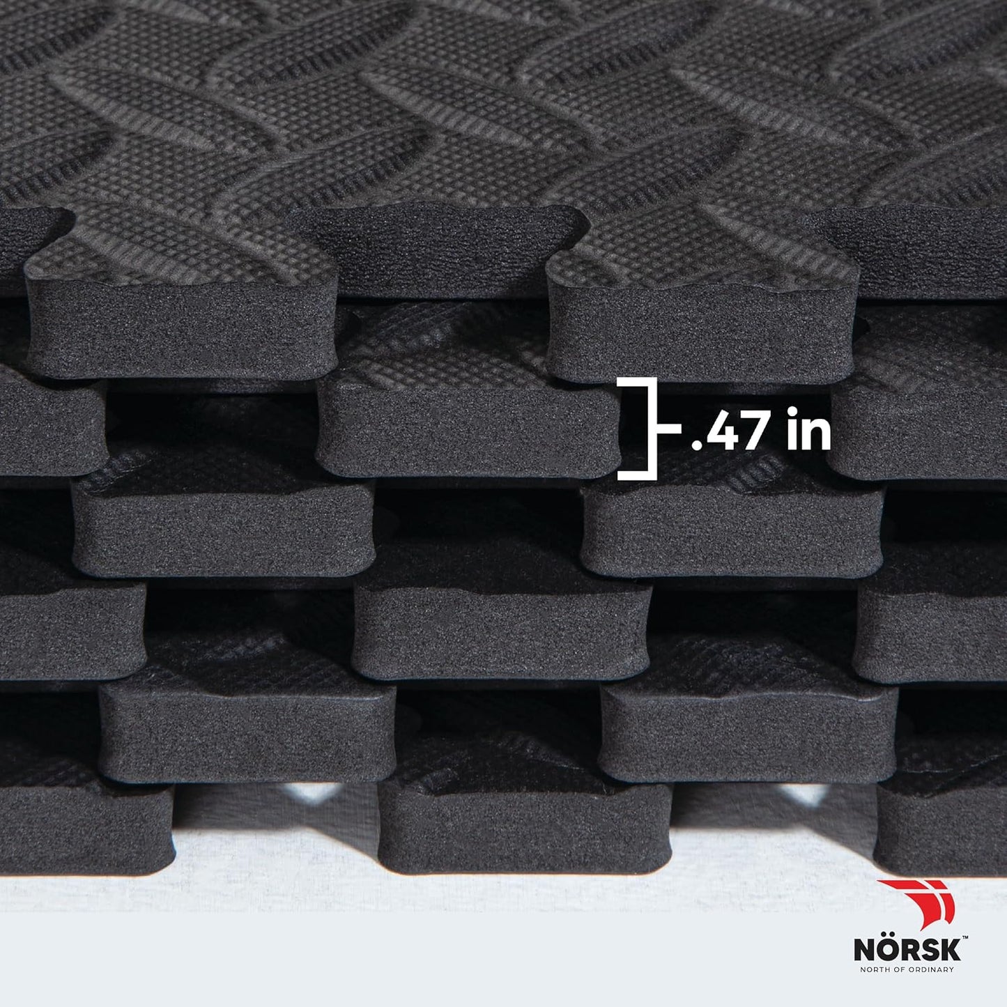 Norsk Foam Floor Gym Mats with Interlocking Tiles, .47" Thick, 24"x24",6-Pack, 24 Square Feet, Diamond Plate Design, Black