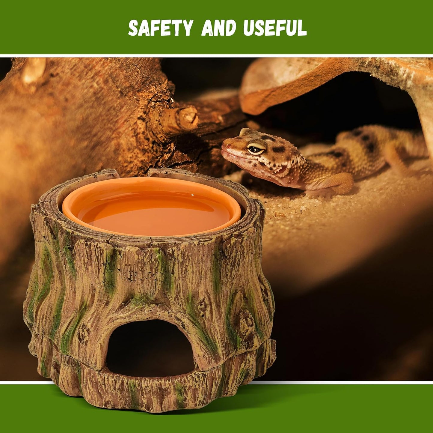 3 in 1 Reptile Hide Cave,Lizard Humid Hideout with Detachable Base and Clay Water Dish,Essential Reptile Terrarium Tank Accessories Decor for Leopard Geckos, Crested Geckos, Snakes, Crabs