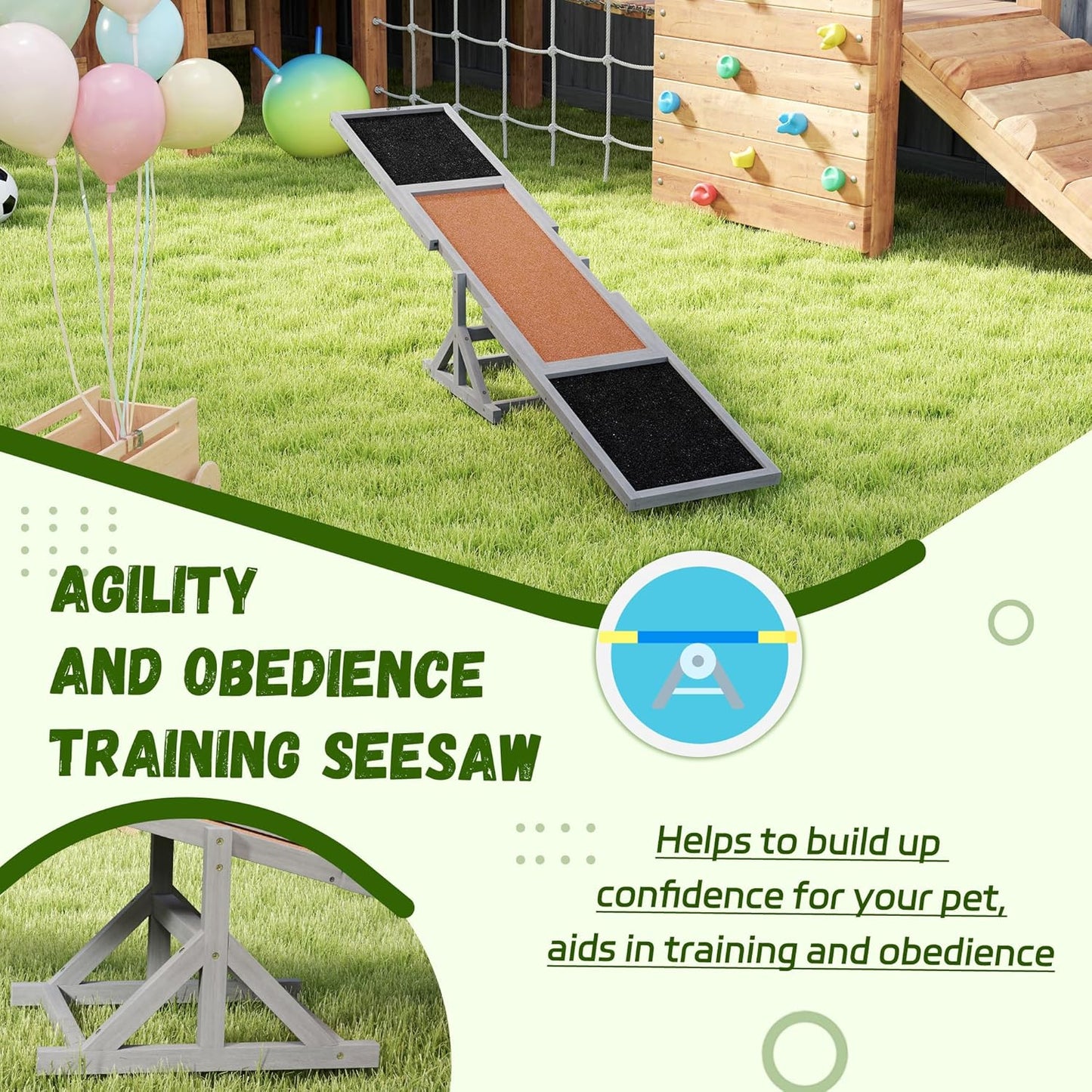PawHut Wooden Dog Agility Seesaw for Training and Exercise, Platform Equipment Run Game Toy, Weather Resistant Pet Supplies, 83" L x 16" W x 14" H, Gray
