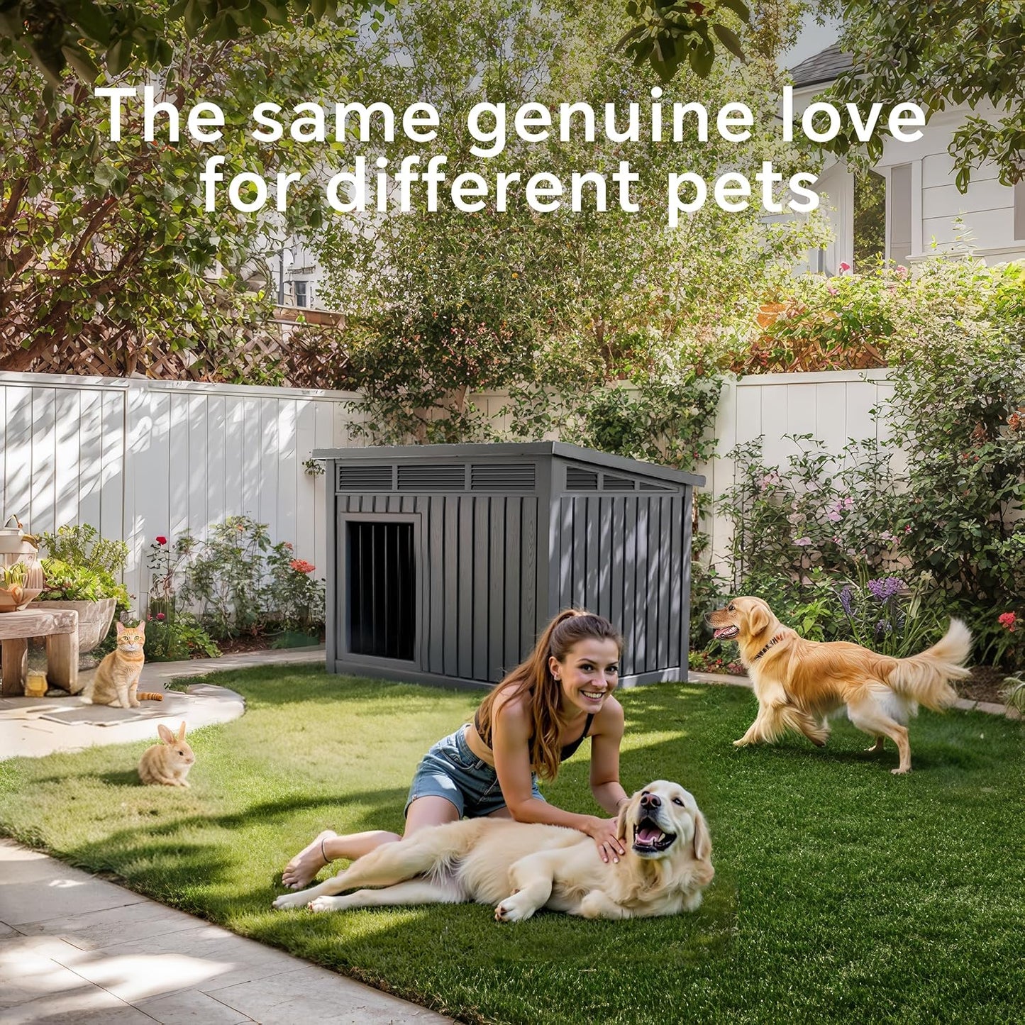 VIXZEN Dog House Indoor Outdoor,Waterproof Dog House for Small to Large Dogs,Doghouse with Air Vents and Elevated Floor,Openable at The Top,Easy to Assemble and Clean,Gray,42.87"×32.95"×31.61"