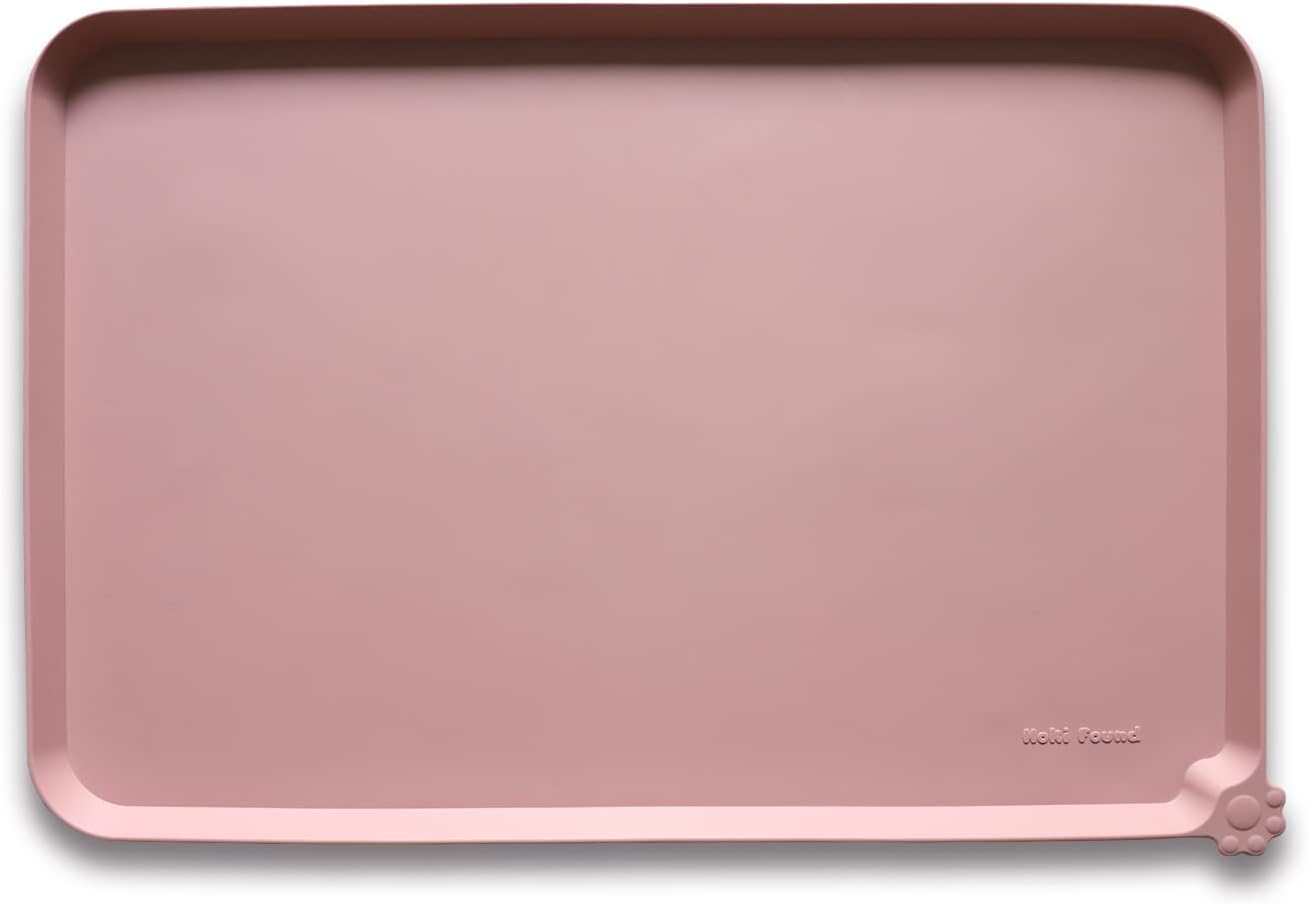 Hoki Found Large Non Slip Pet Feeding Mats - Silicone tray - Waterproof Bowls - Neutral Pink