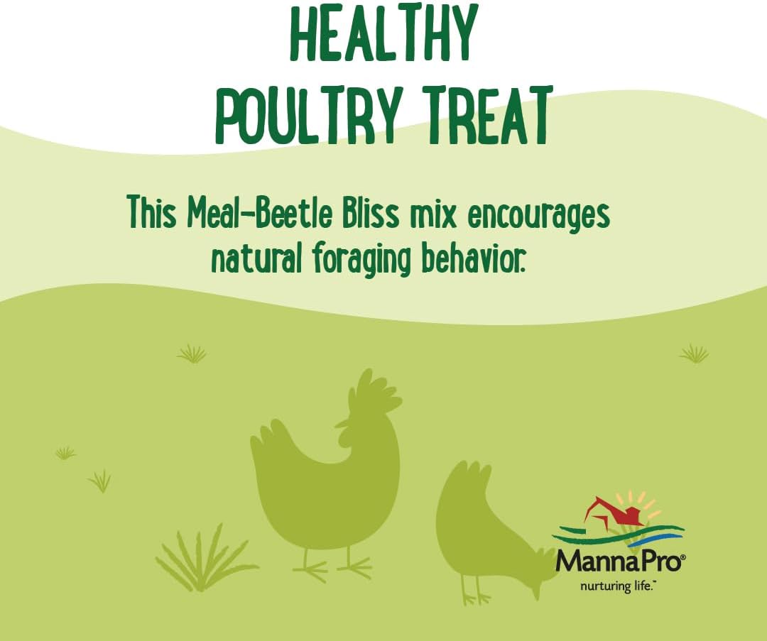 Manna Pro Farmhouse Favorites Beetle Bliss Poultry Treat – Blend of Mealworms and Beetles – All Natural Treat for Chickens, Ducks, Geese, Turkeys, & Guinea Fowl – 45% Protein – 25oz