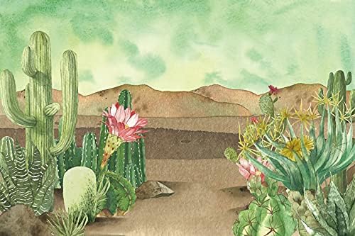 Renaiss 5x3ft Floral Cacti Backdrop Watercolor Aloes Cactus Flowers Desert Scenery Photography Background Botanical Mexican Fiesta Baby Shower Bridal Shower Birthday Party Decors Photo Studio Props