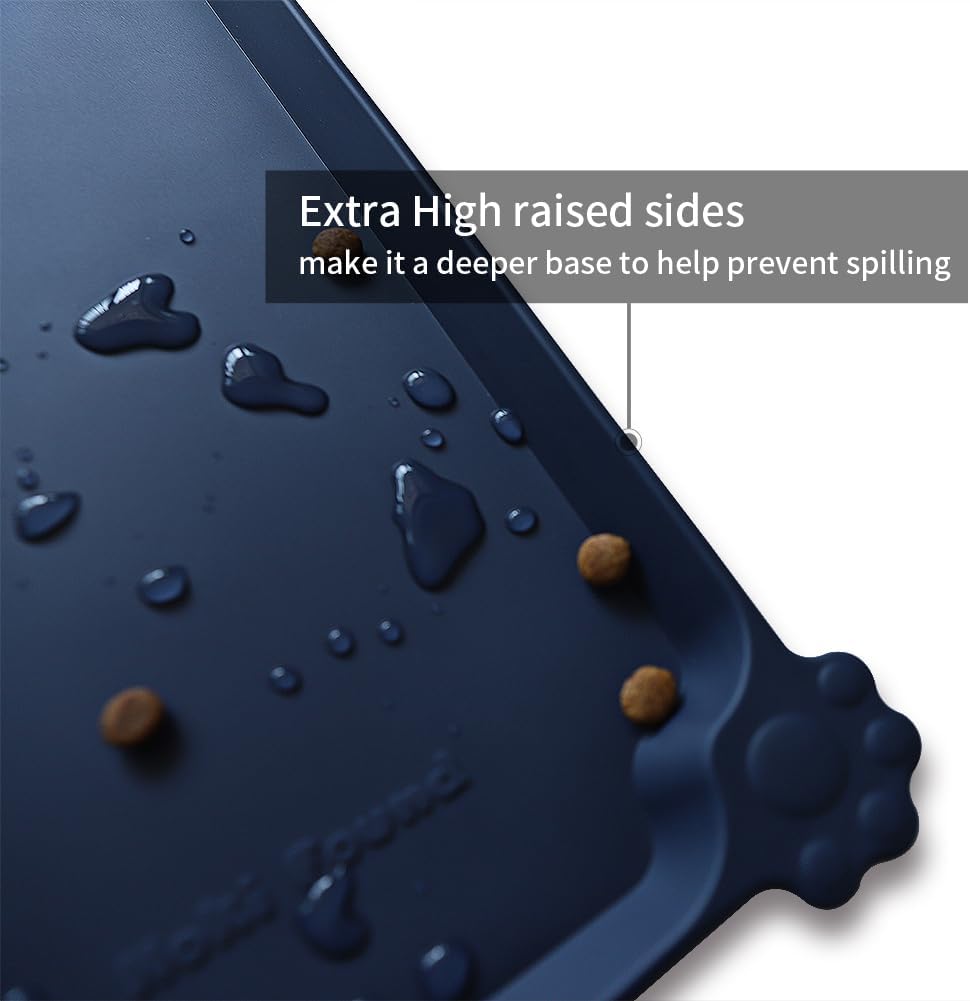 Hoki Found Large Waterproof Silicone Pet Food Mats Tray - Non Slip Pet Bowl Mats Placemat - Dog Pet Cat Feeding Mat - Dog Cat Food Mats -Pet Water Mats for Floors - French Navy