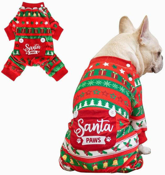 BEA Christmas Dog Pajamas for Large Dogs, Soft Fleece Pet Sweater Clothes Warm Puppy Onesie Outfits for Doggie Winter Christmas - Collar Adjustable Dog Pjs Jammies, Red L