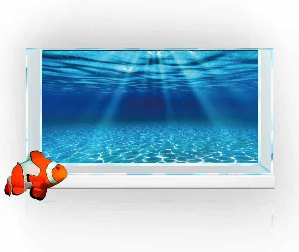 30X12IN Natural Undersea Aquarium Background, Underwater Ocean Sunlight Fish Tank Background 36X18IN with 8 EVA Double-Sided Tape