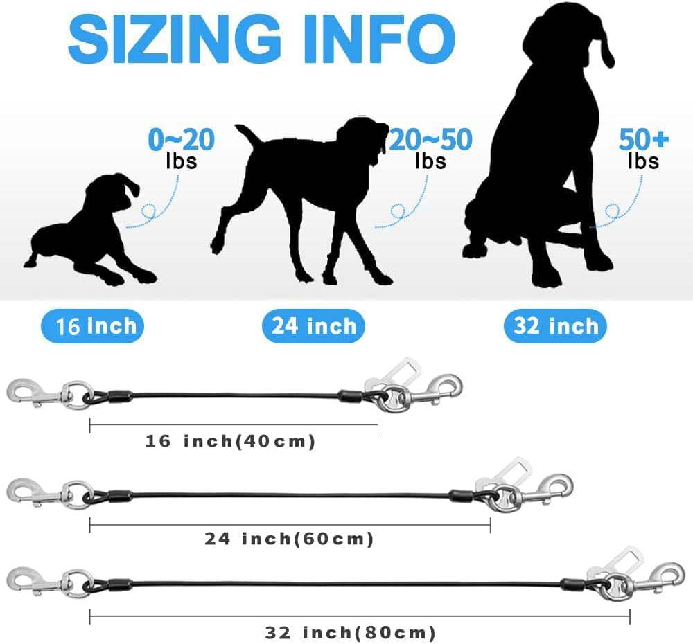 Dog Seat Belt Harness for Car,2pcs Dog Seatbelt of Coated Wire Leash Safety Restraint,No Chew Tether Cable Vehicle Dogs Accessories,Double Clips & Latch (Black, 24 inch/60 CM)