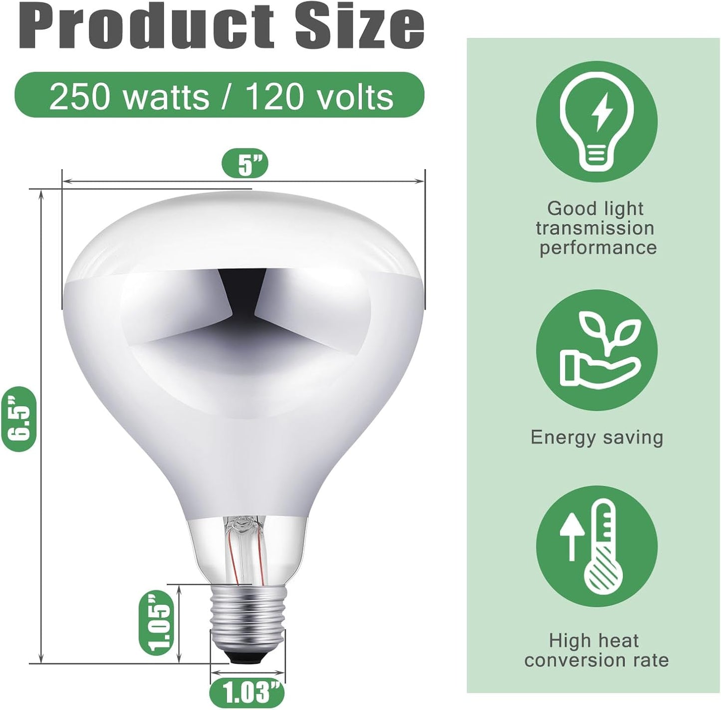 VIHOSE 16 Pack 250 Watt Heat Lamp 120v R40 Heat Lamp Bulbs Glass Incandescent Light Bulbs Incandescent Heating Lightbulbs for Reptiles Chicks Food Puppies Bathroom, Use E26 Base (Silver)