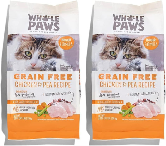 Whole Paws, Grain-Free Dry Cat Food, Chicken & Pea Recipe, Enhanced with Fiber & Prebiotics, Indoor Formula, 3.5 lb (Pack of 2)