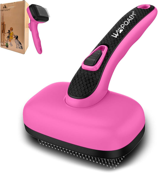 Self Cleaning Slicker Brush for Shedding Long Short Haired Dogs & Cats, Remove Loose Tangling Knot Undercoat Fur Mats, Grooming Brush with Retractable Bristles for Small Medium Large Pet, Pink