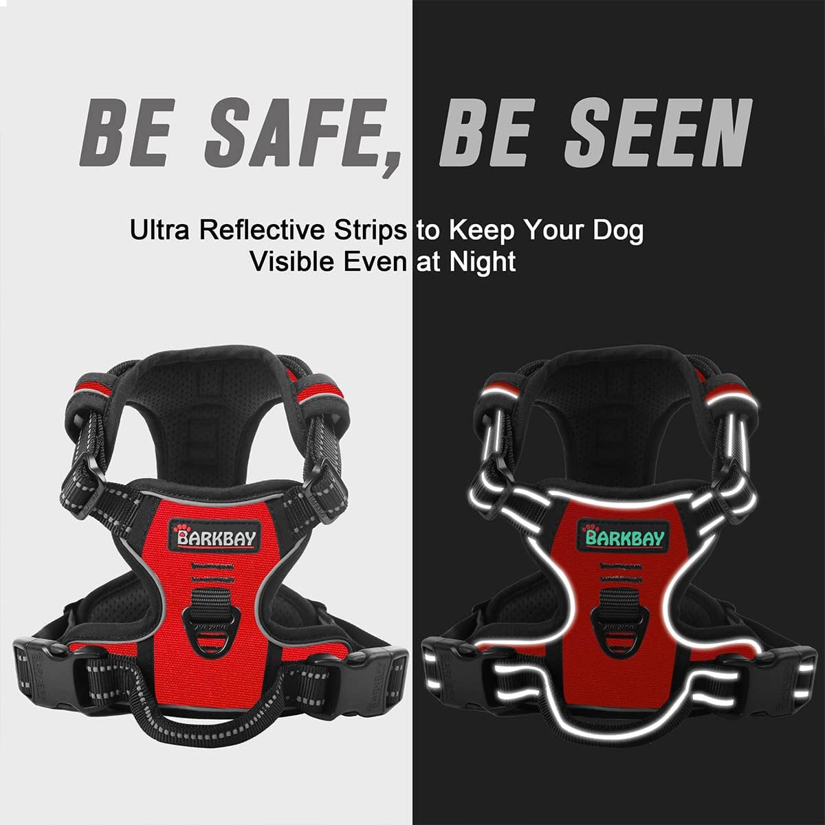 BARKBAY No Pull Dog Harness Front Clip Heavy Duty Reflective Easy Control Handle for Large Dog Walking(Red,XL)