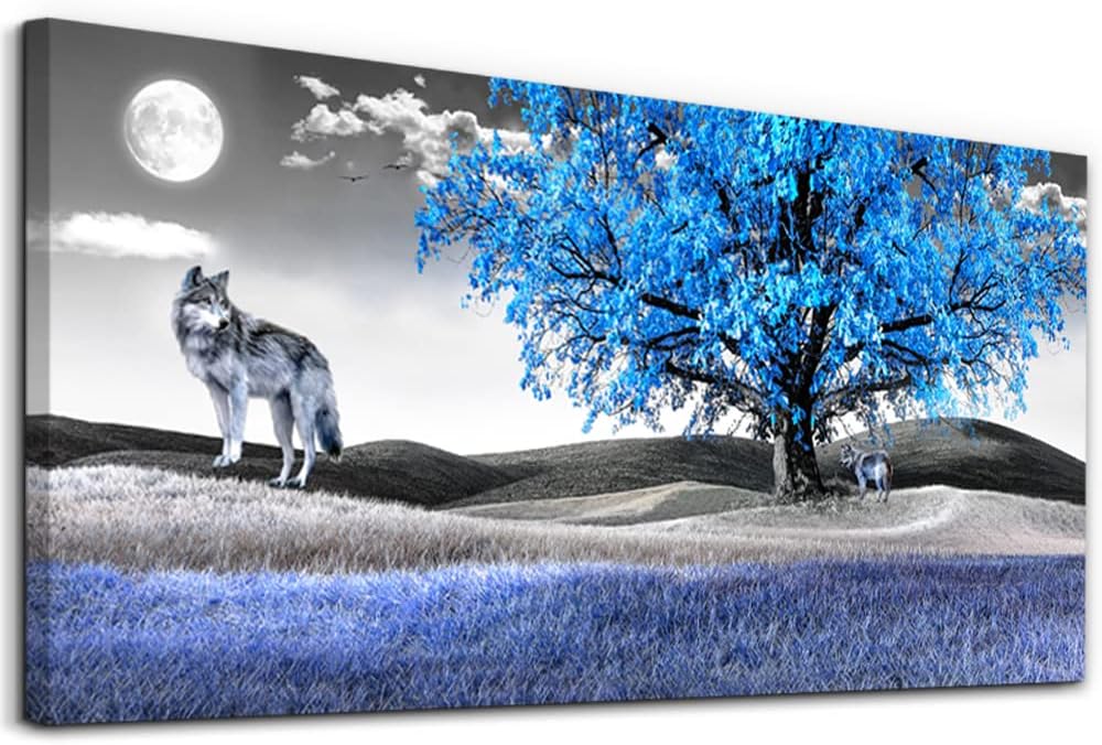 Canvas Wall Art For Living Room Family Wall Decor For Bedroom Modern Office Decorations Blue Tree Wall Pictures Artwork Black And White Scenery Paintings Room Canvas Art Prints Home Decor 20" X 40"
