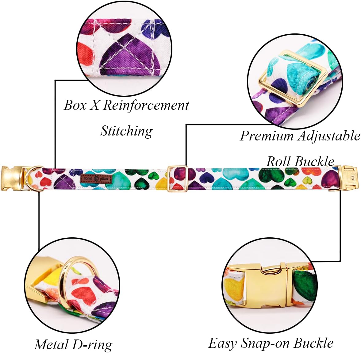 Lionet Paws Valentine's Day Dog Collar with Bowtie, Soft and Comfortable, Adjustable Collar for Large Dogs, Neck 16-24 inches