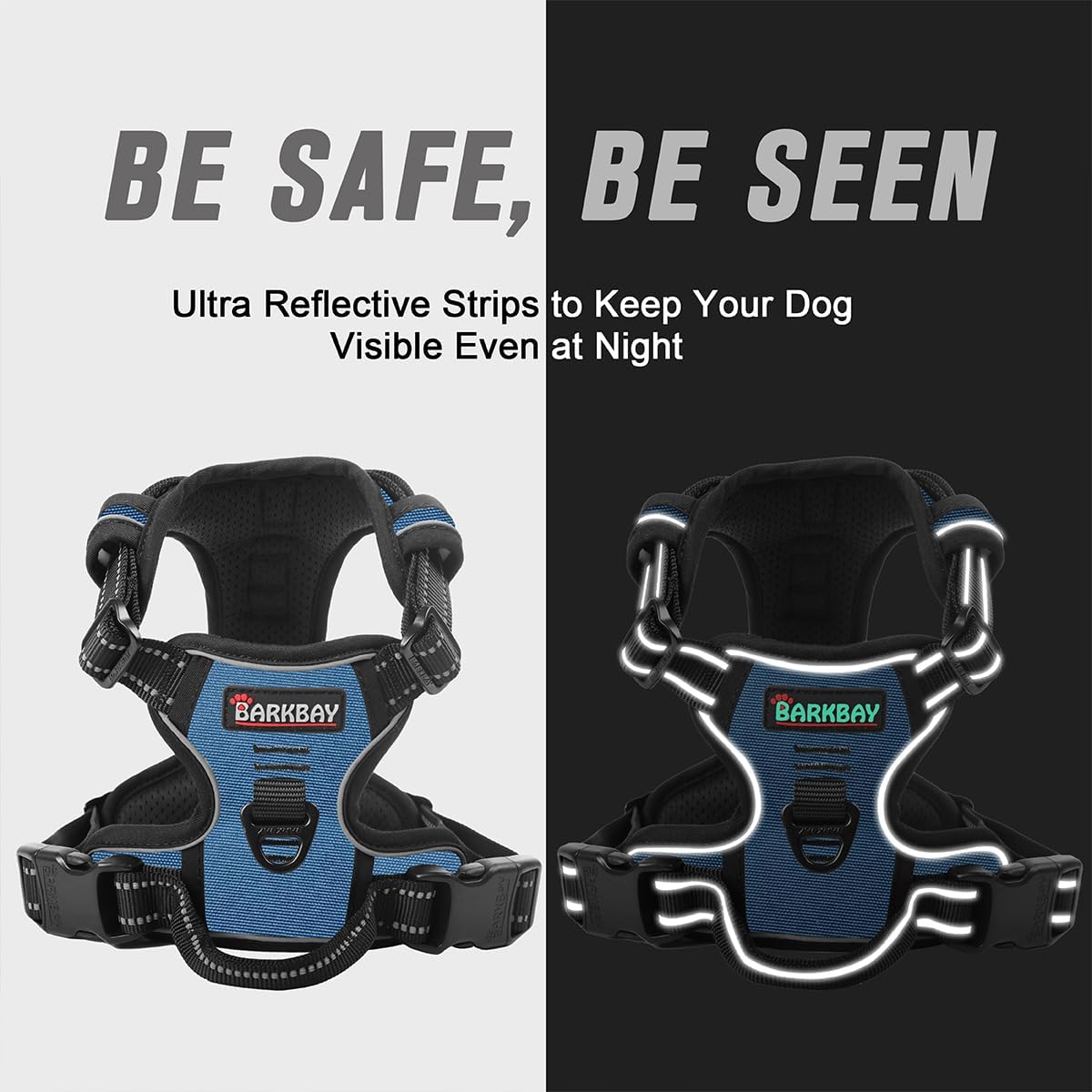 BARKBAY No Pull Dog Harness Front Clip Heavy Duty Reflective Easy Control Handle for Large Dog Walking(Navy,S)