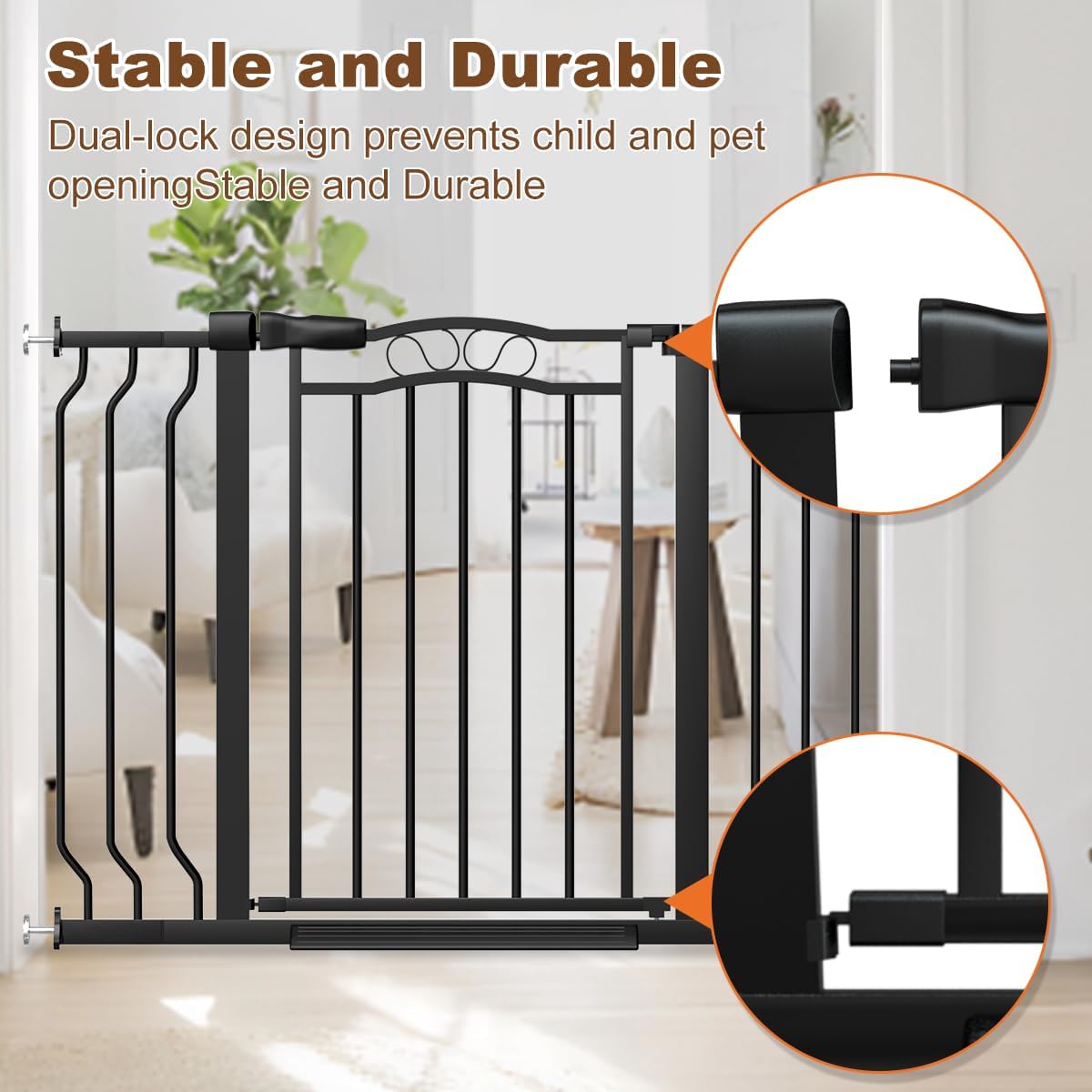 30" Tall Narrow Baby Gate for Doorways No Drill 29.5-33.8" Wide, Auto Close Press Mounted Baby Gate Indoor for Kids, Walk Through Pet Gates for Stairs, Black