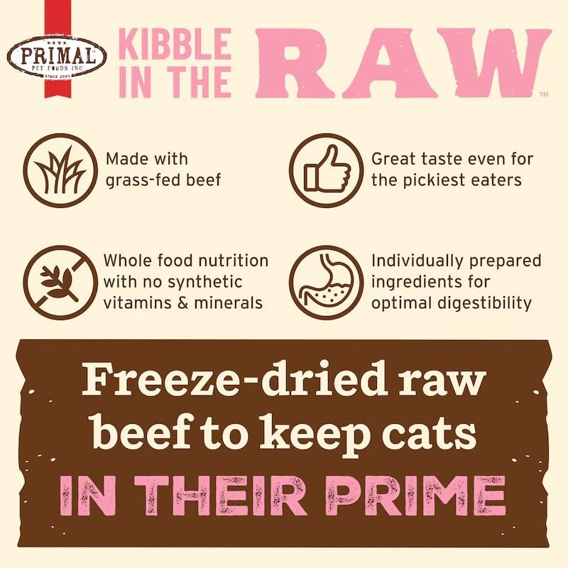 Primal Kibble in The Raw, Freeze Dried Cat Food, Beef, Scoop & Serve, Made with Raw Protein, Whole Ingredient Nutrition, Crafted in The USA, Dry Cat Food, 64 Ounce (4 lb) Bag